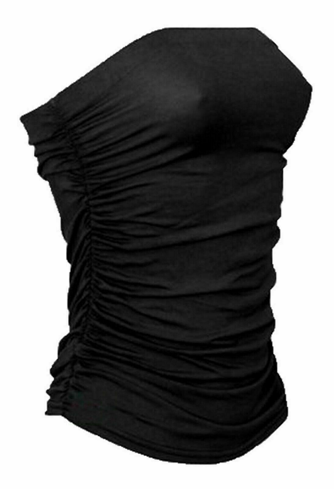 New Womens Boobtube Bandeau Strapless Ladies Side Ruched Boobtube Top 8-26