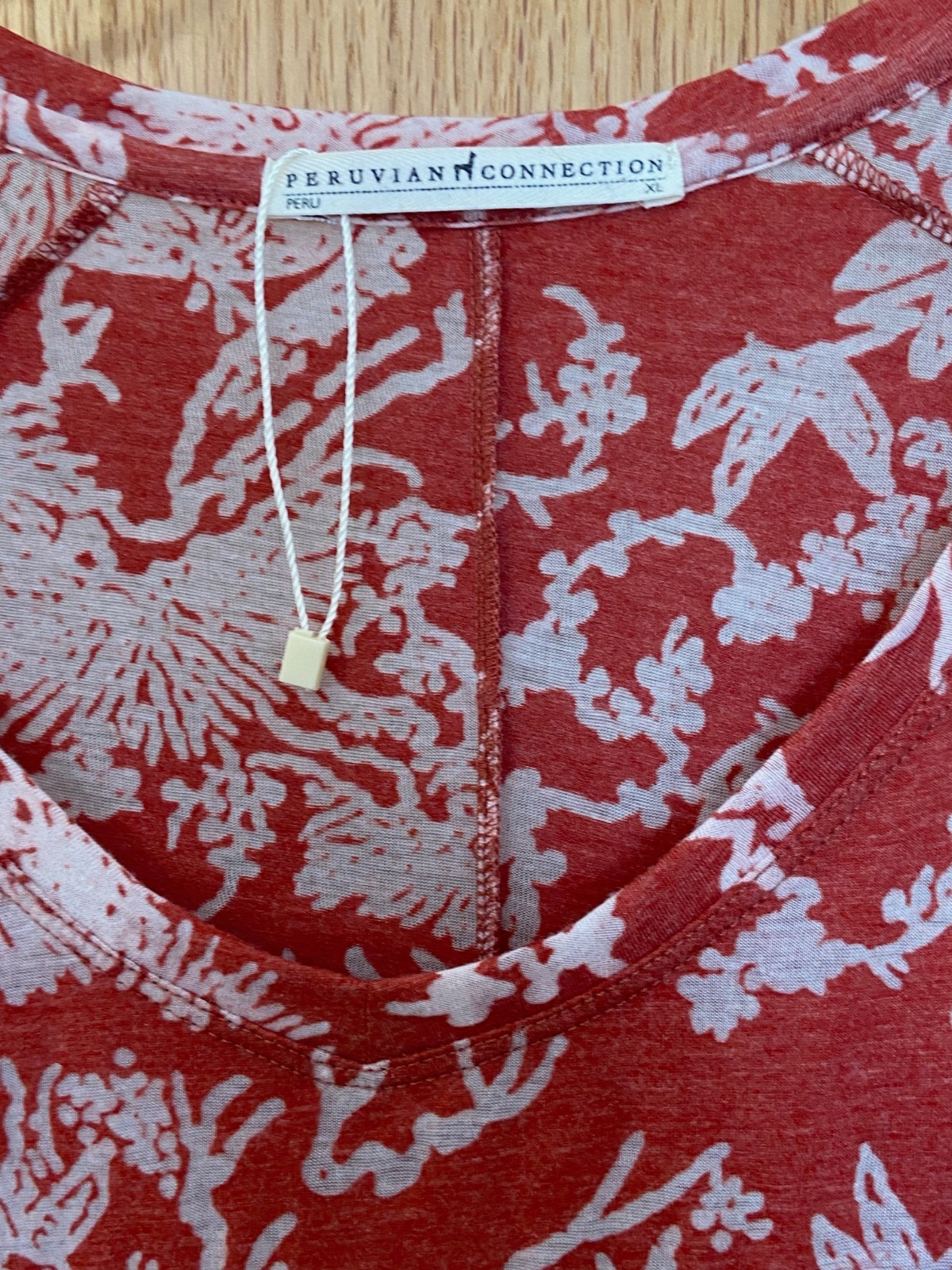 PERUVIAN CONNECTION Rust Red / White Burnout Floral Tunic XL NWOT!