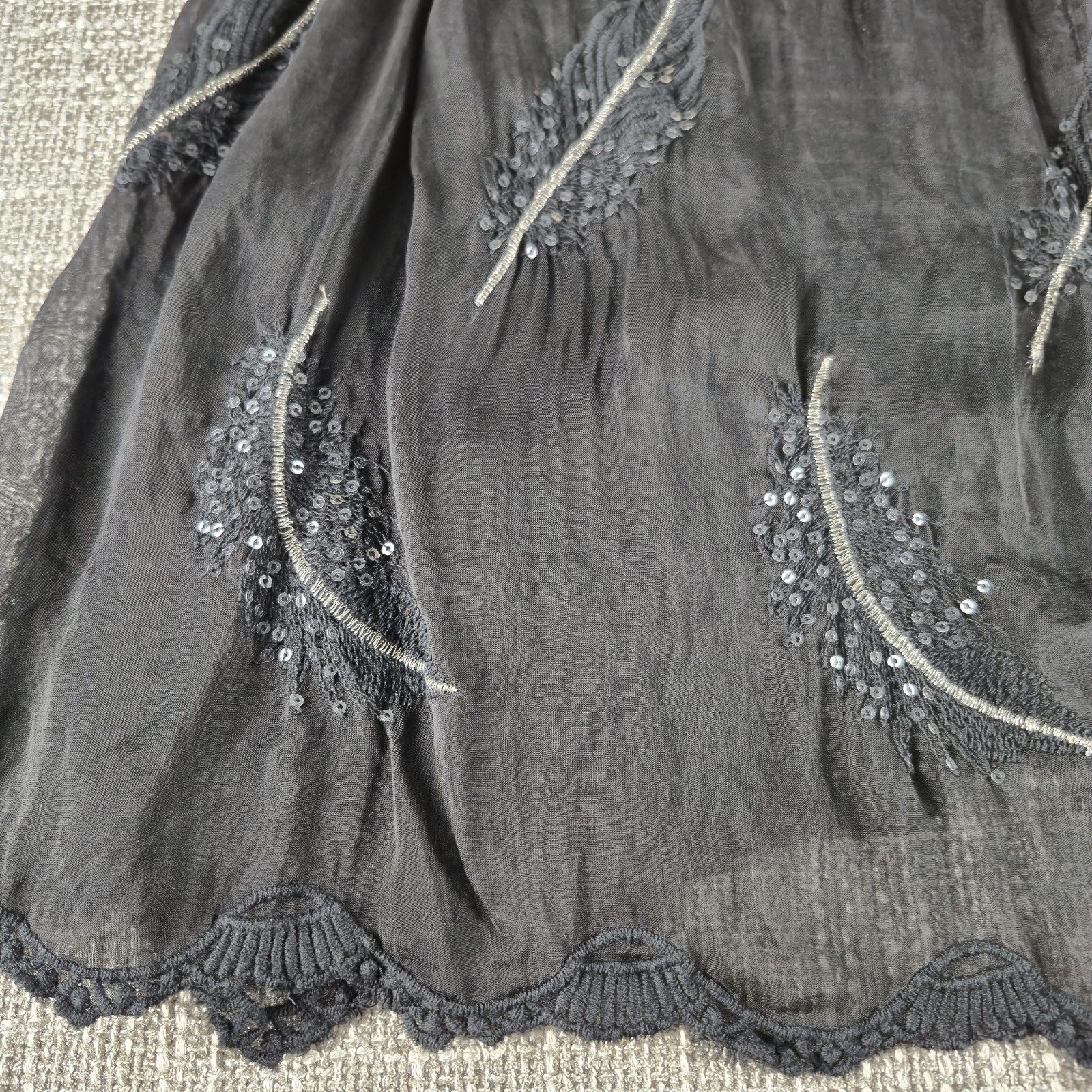 Meo Meli Women M Black Rayon Viscose Cold Shoulder Flowy Boho Whimsical Sequin