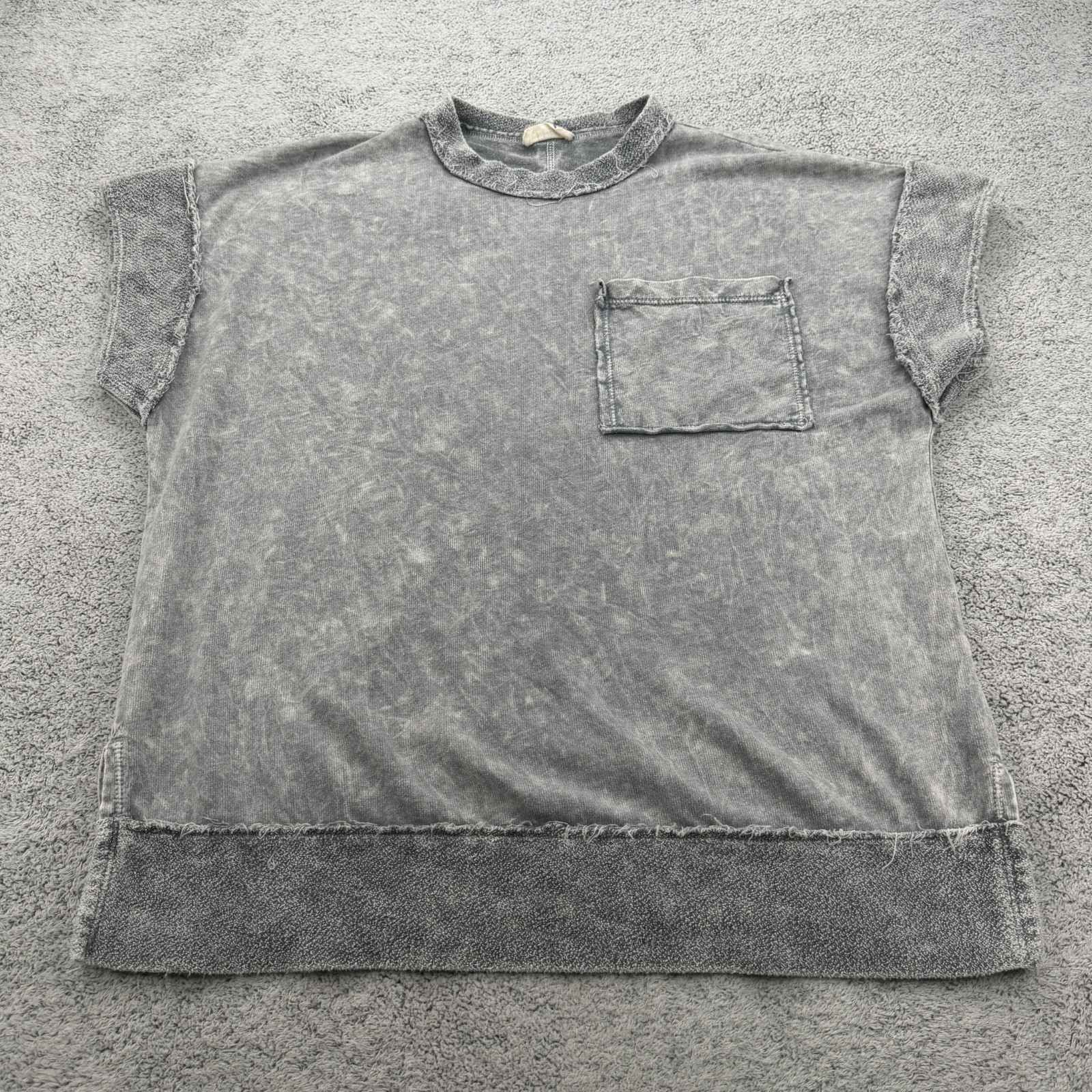 J Her Shirt Women Small Gray French Terry Cloth Oversized Distressed Pocket Tee