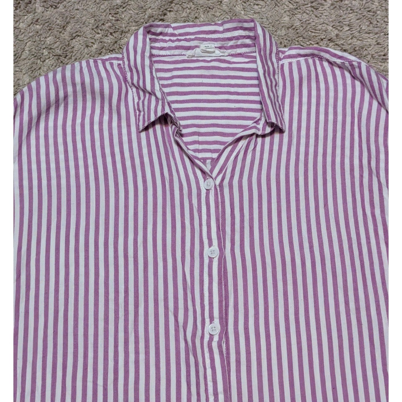 BeachLunchLounge Button Down Shirt Top Sz M Purple Stripe Beach Vacation Boxy