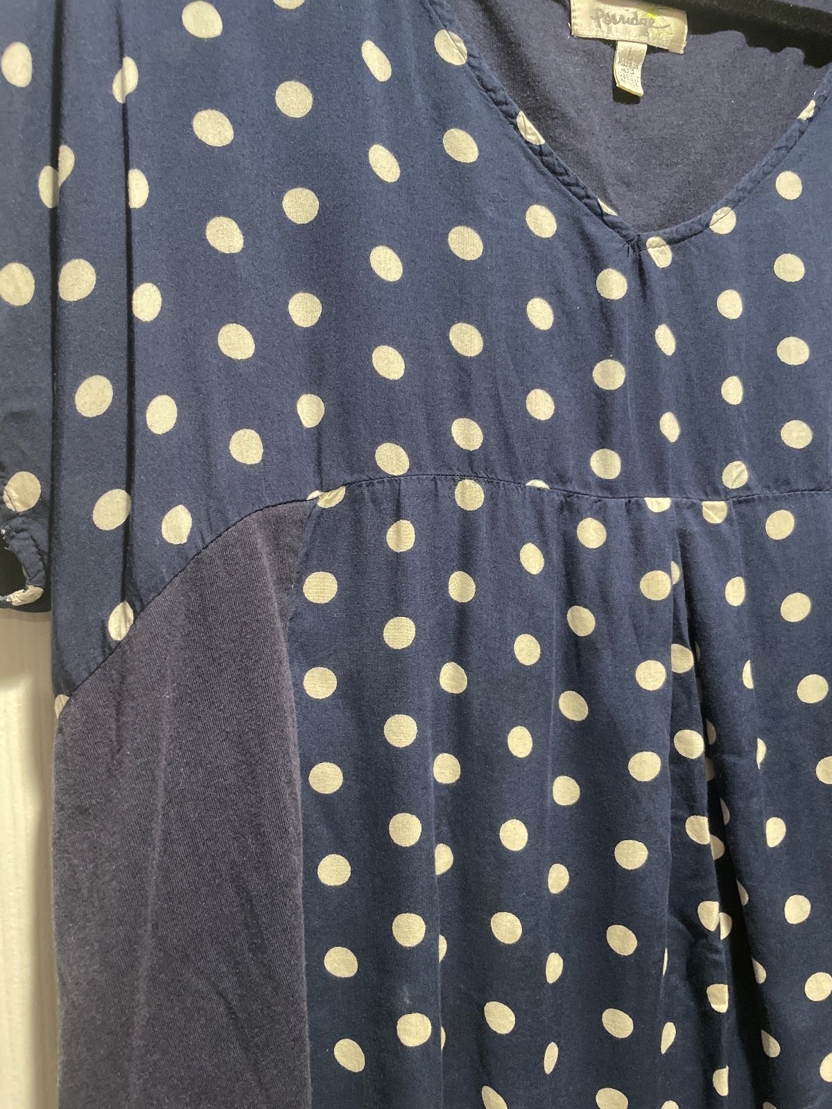 Porridge Navy Blue Polka Dot High Low Gathered Blouse Women’s Large L