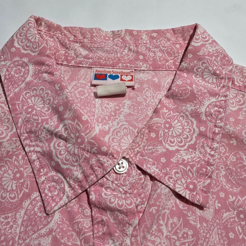 Vintage American Sweetheart Pink Paisley womens button-up shirt XL Spring Summer