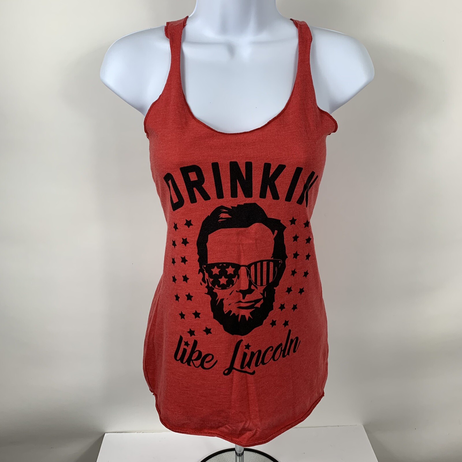 Next Level Apparel Tank Top Women’s Small Red Racerback “Drinkin like Lincoln”