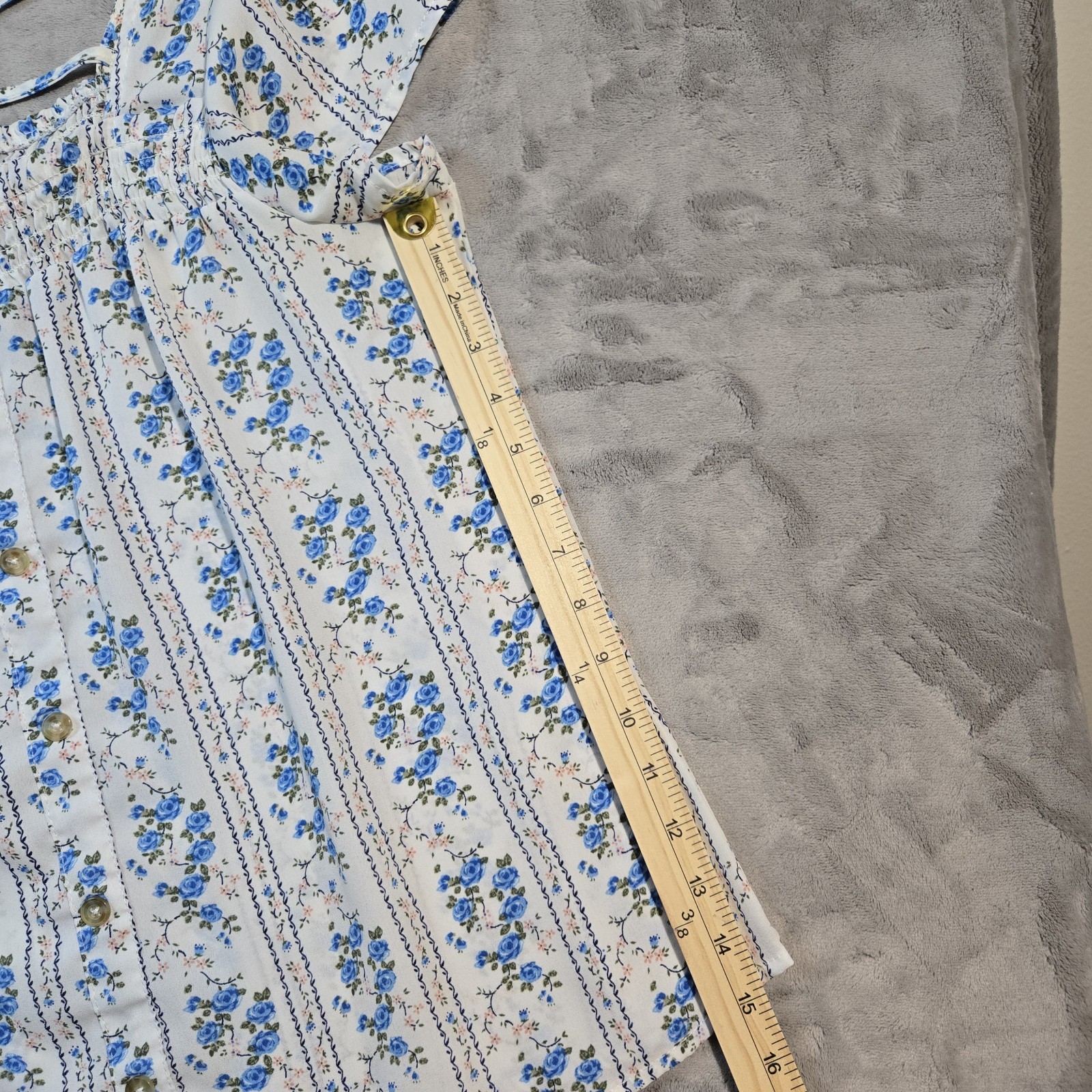 NoBo Womens Floral Cottagecore Babydoll Top Size L Boho Smocked Square Neck Blue