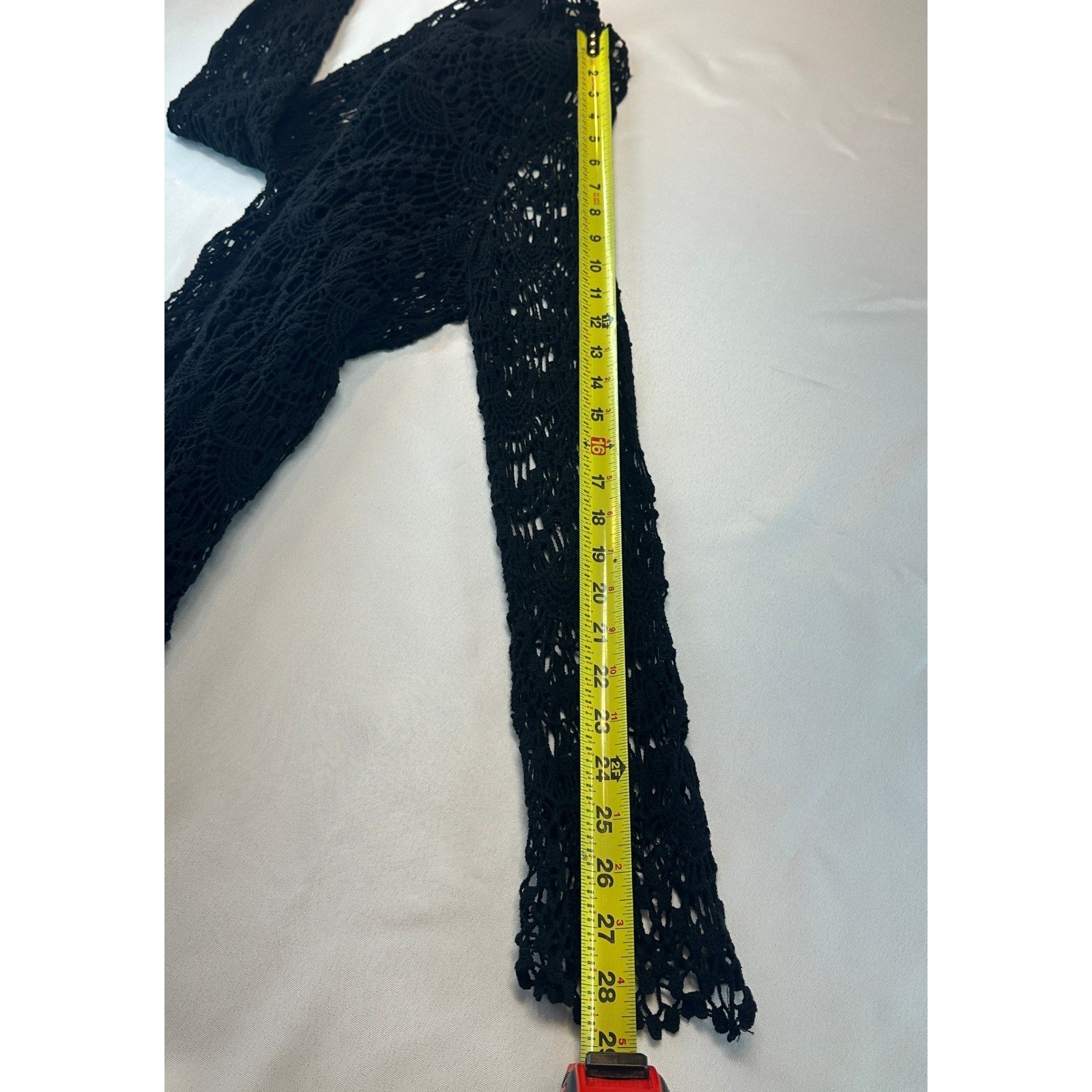 Black Crochet Lace Up V-Neck Long Sleeve Top Boho Sheer S/M Goth/Whimsygoth