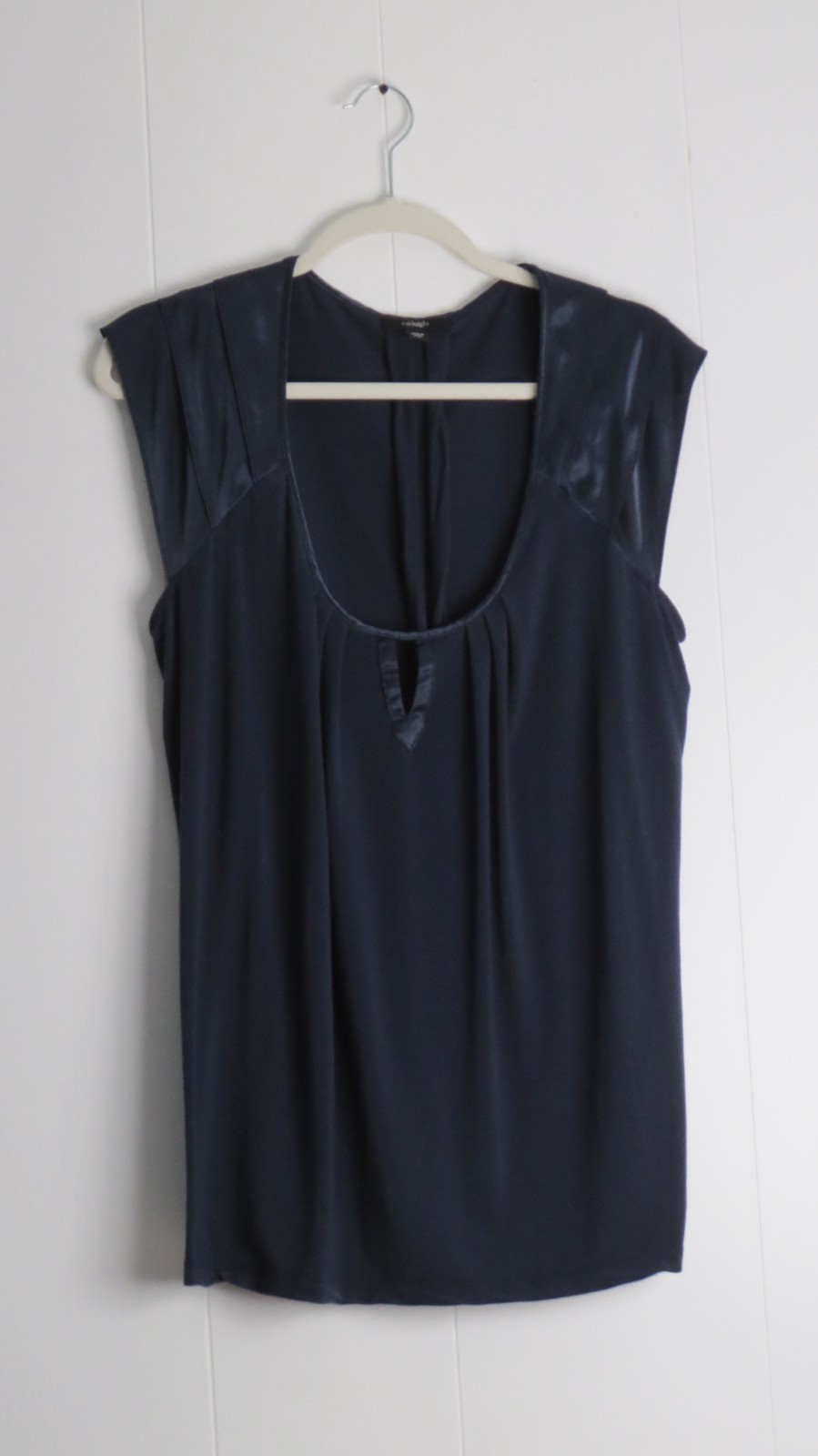 Midnight Womens Navy Blue Top Size L Large Satin Cap Sleeves #155