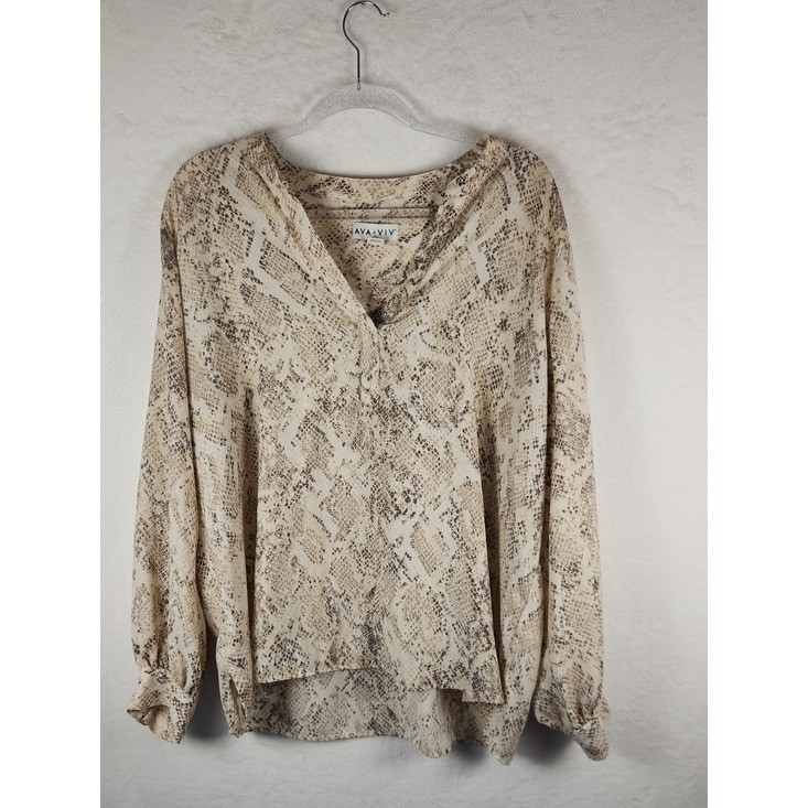 Ava & Viv Snake-Print V-Neck Blouse Size 1X