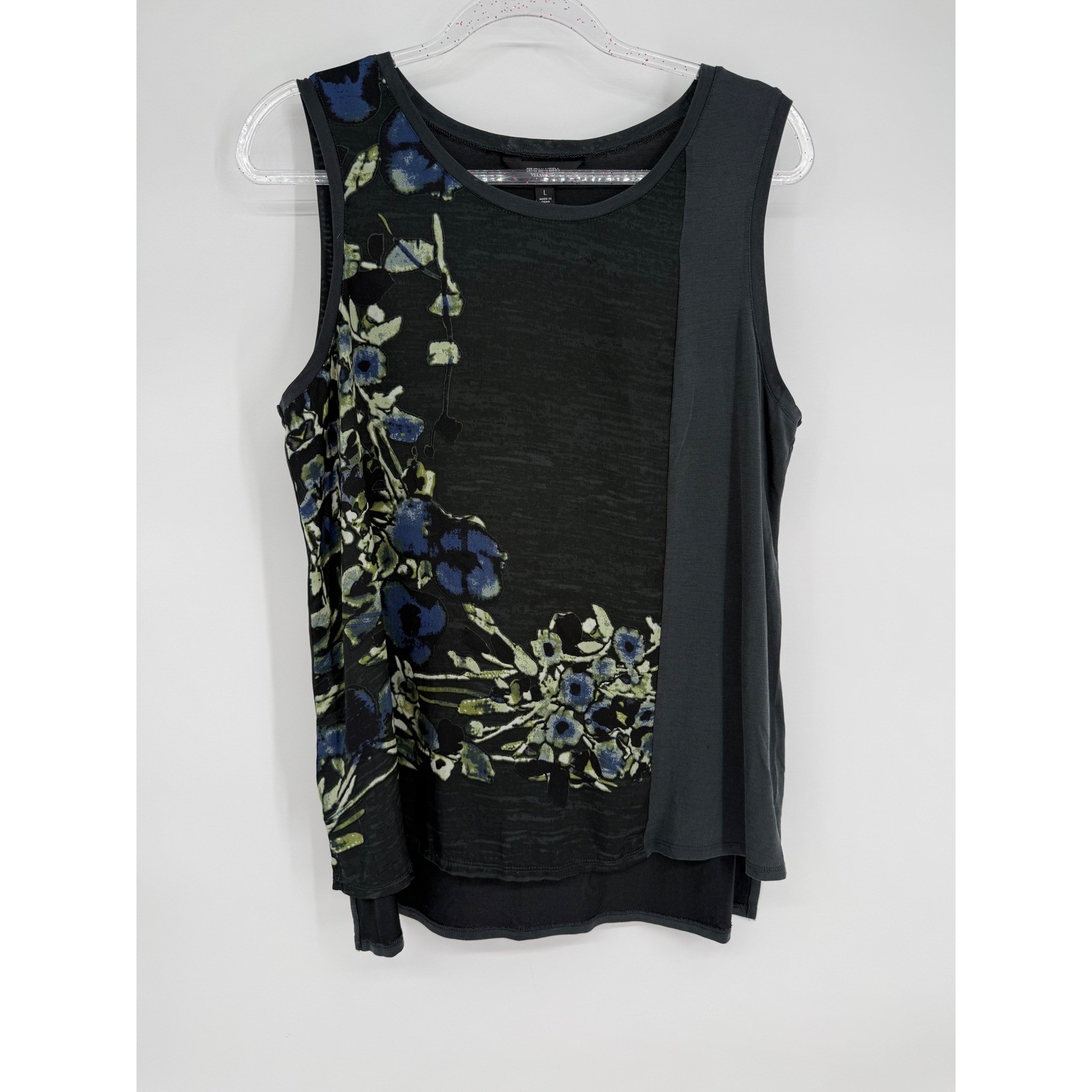 Simply Vera Vera Wang Womens Floral Mixed Media Tank Top Charcoal Grey Sz L