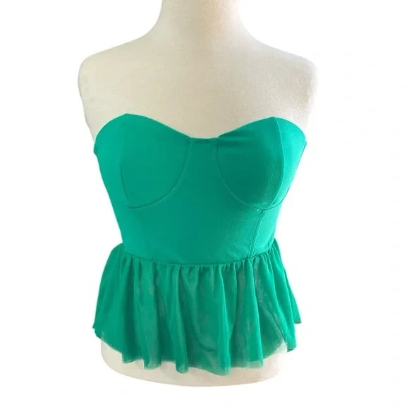 Sincerely Jules Strapless Corset Top Green Tulle Hem Coquette Balletcore Medium
