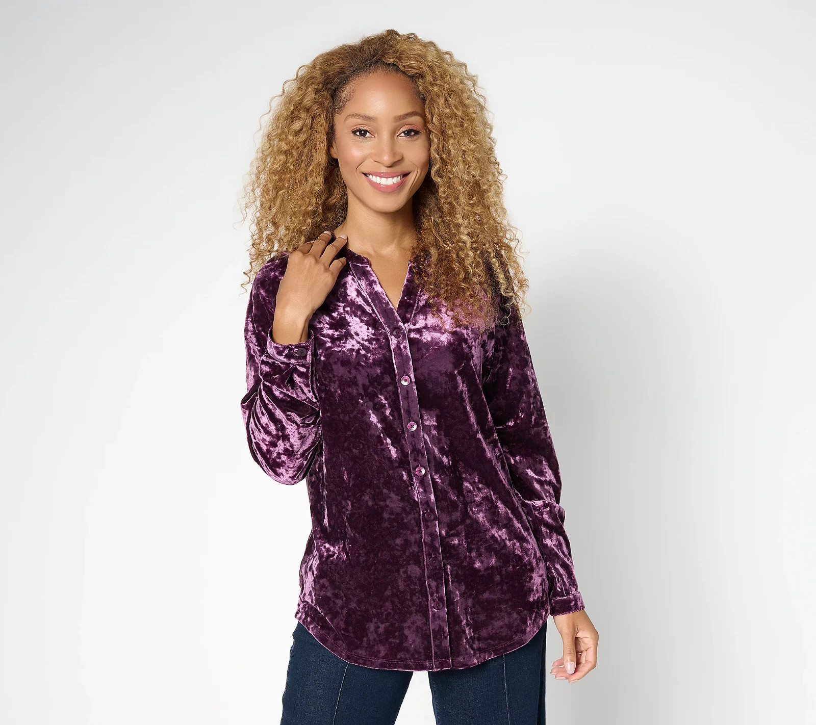 BF4282 Belle Boho by Kim Gravel Crushed Velvet Long Sleeve Shirt Size S