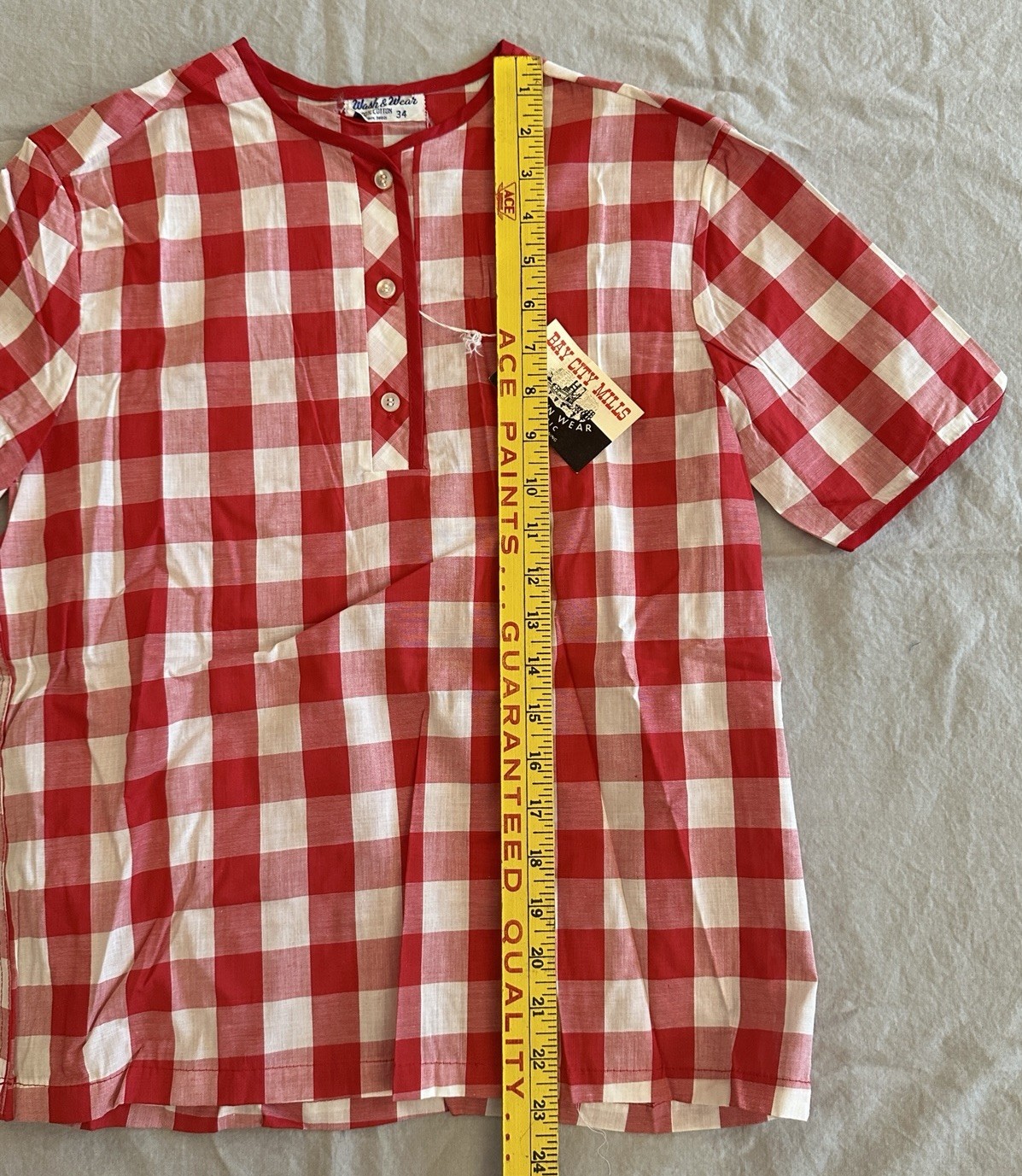 Vintage 50s Bay City Mills Red Gingham Cotton Blouse Sz 38 NOS Wash ’N Wear USA