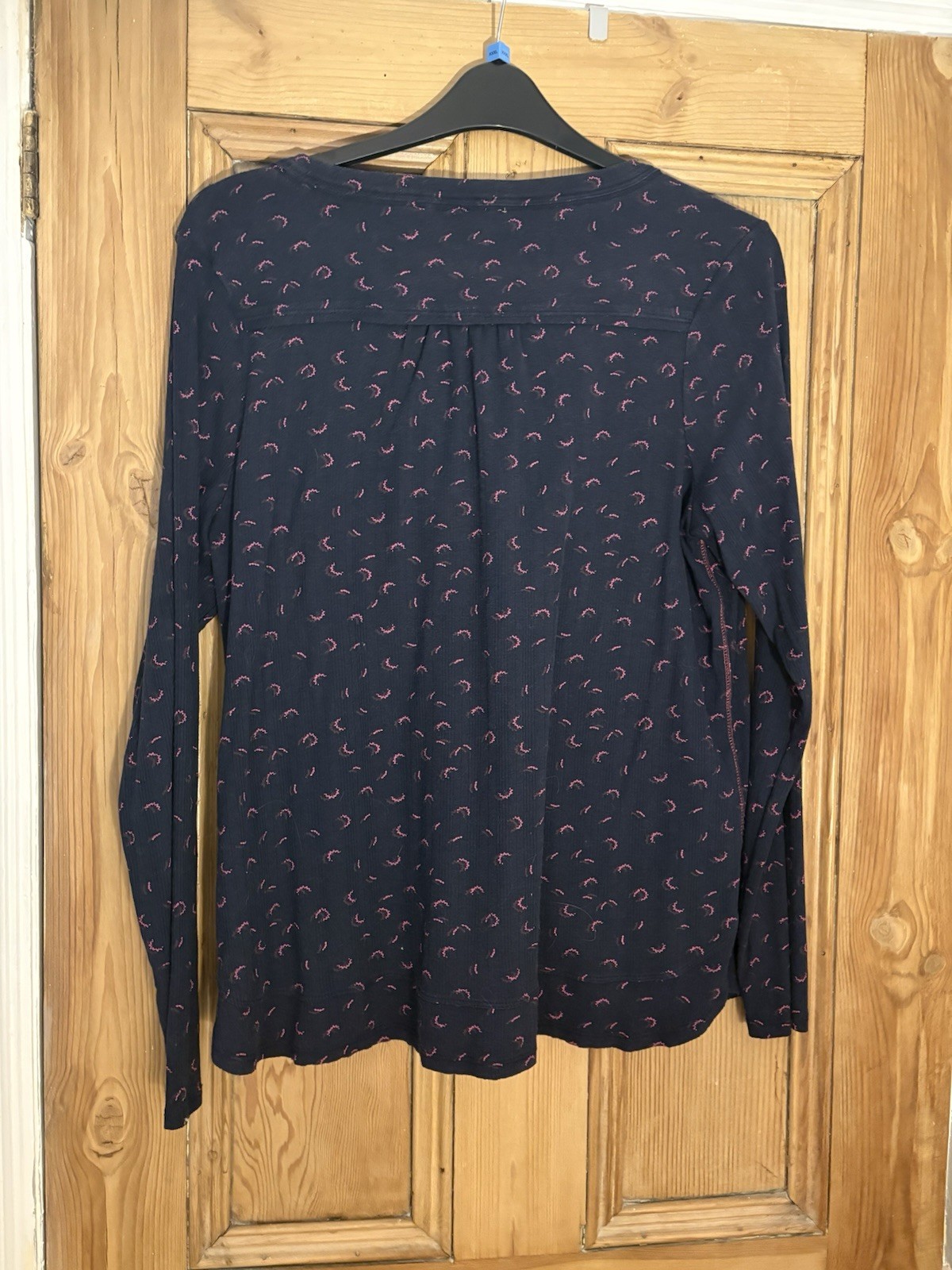 WHITE STUFF NAVY & PINK PATTERNED LONG SLEEVE BUTTON THROUGH TOP SIZE 18
