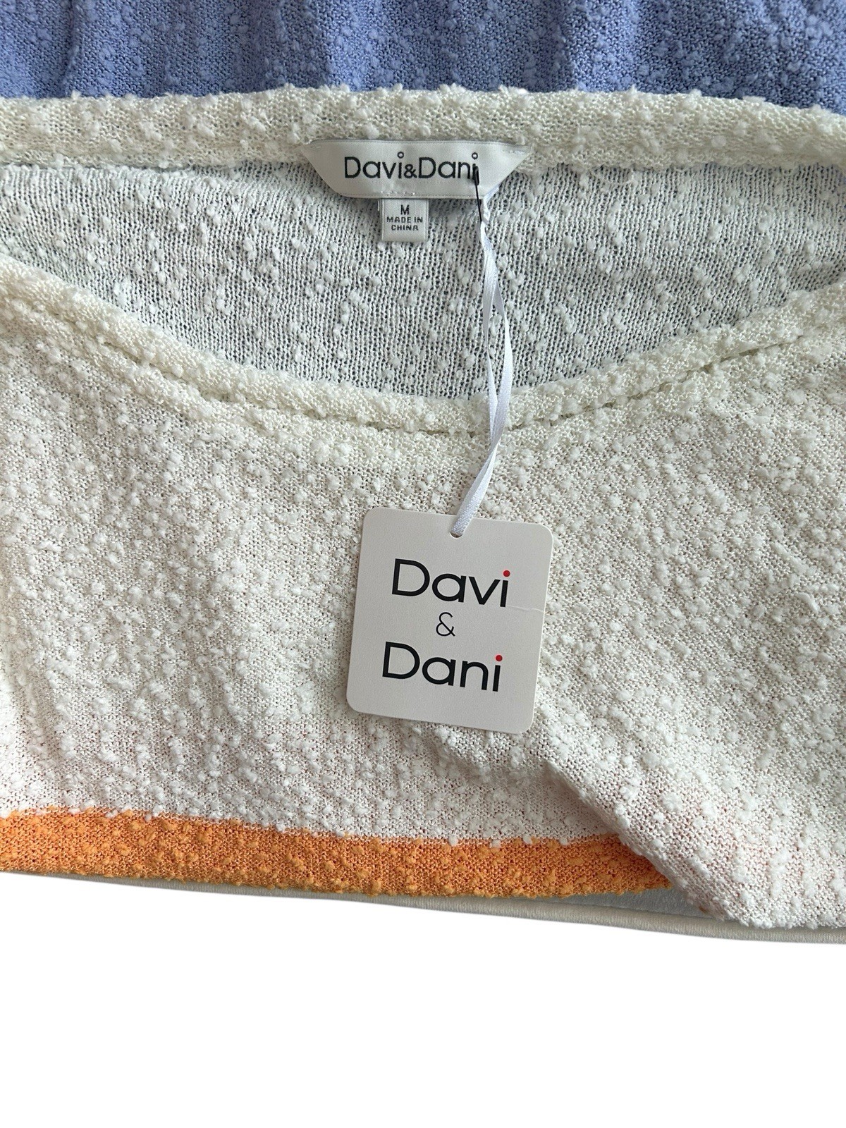 Davi & Dani Top Color Block Cream White Orange Blue Scoop Neck Oversized MEDIUM