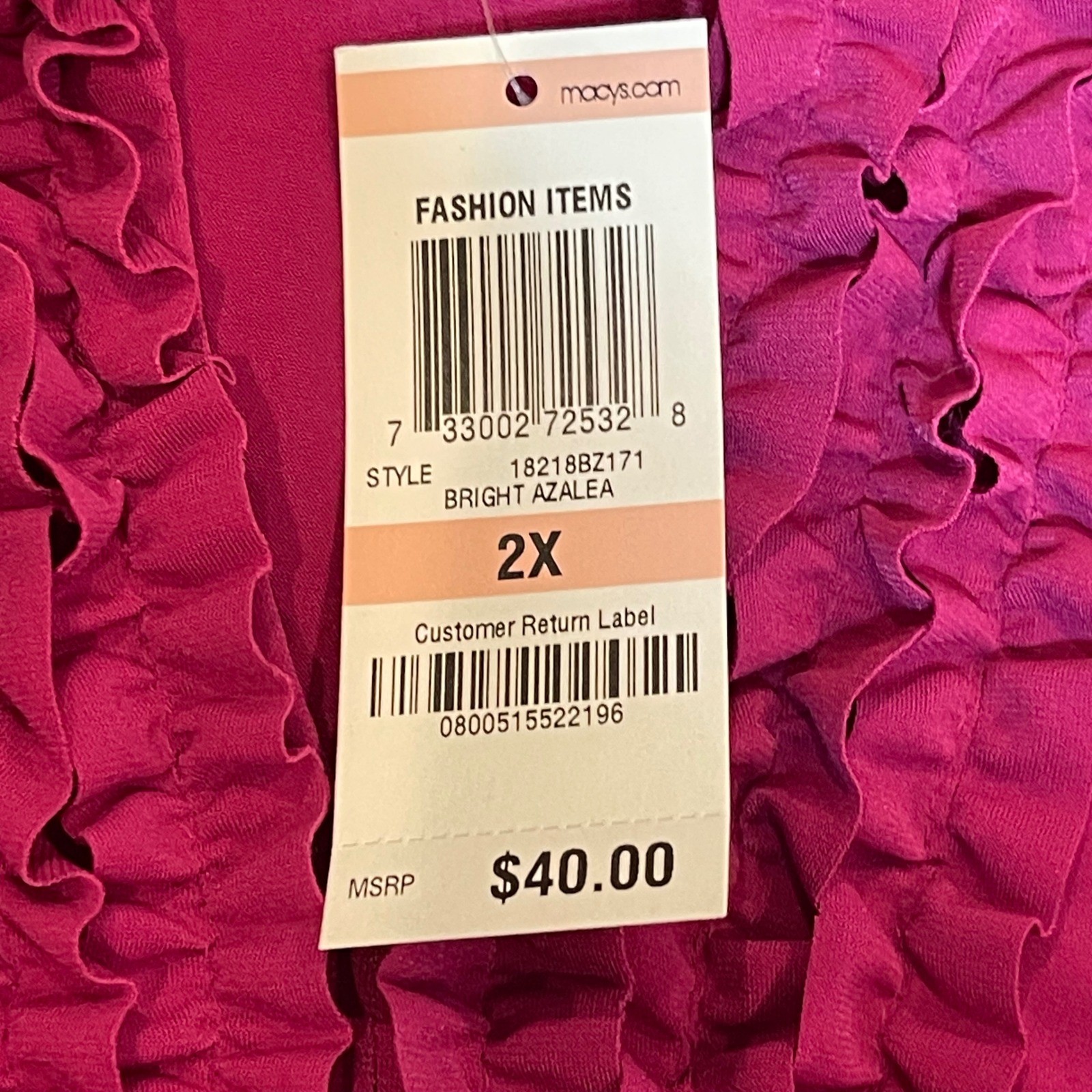 NEW Style & Co Woman Bright Azalea Pink Ruffle V-Neck Top 2X