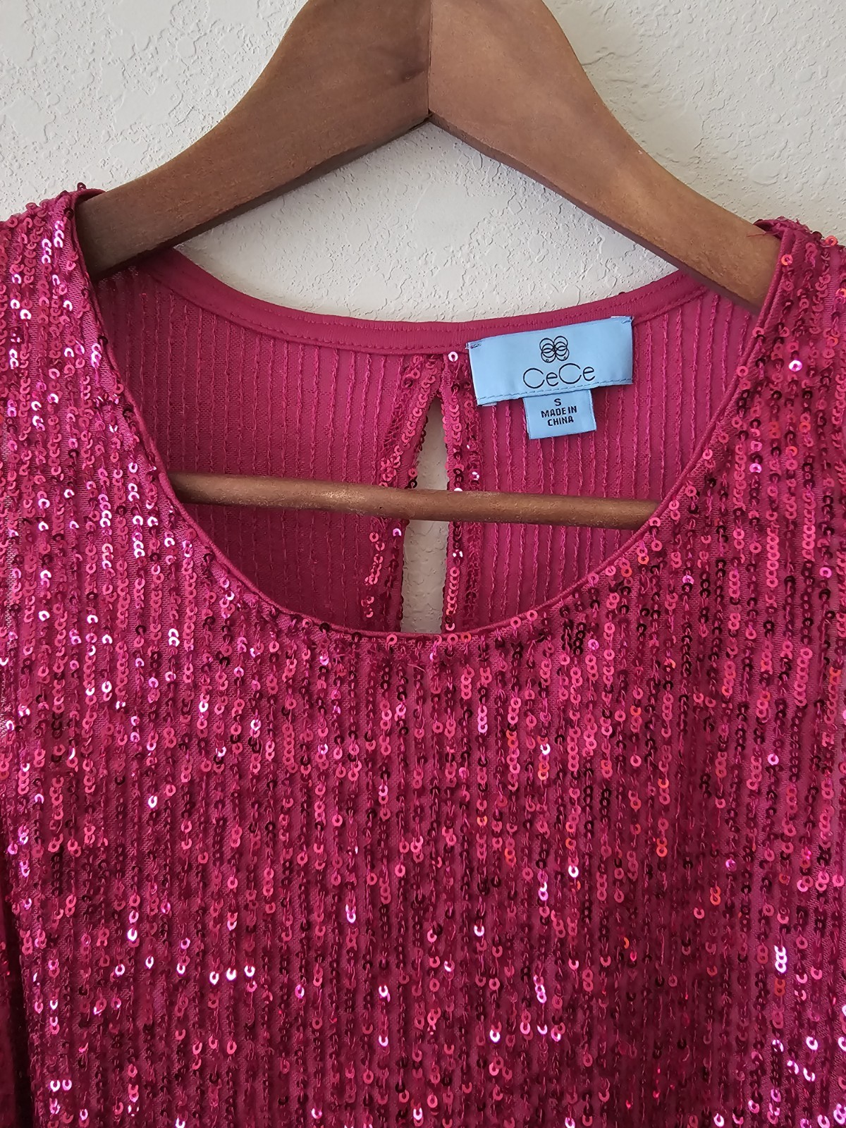 CeCe Women’s Pink Solid Sequin Knit Scoop Neck Sleeveless Tank Top Size S