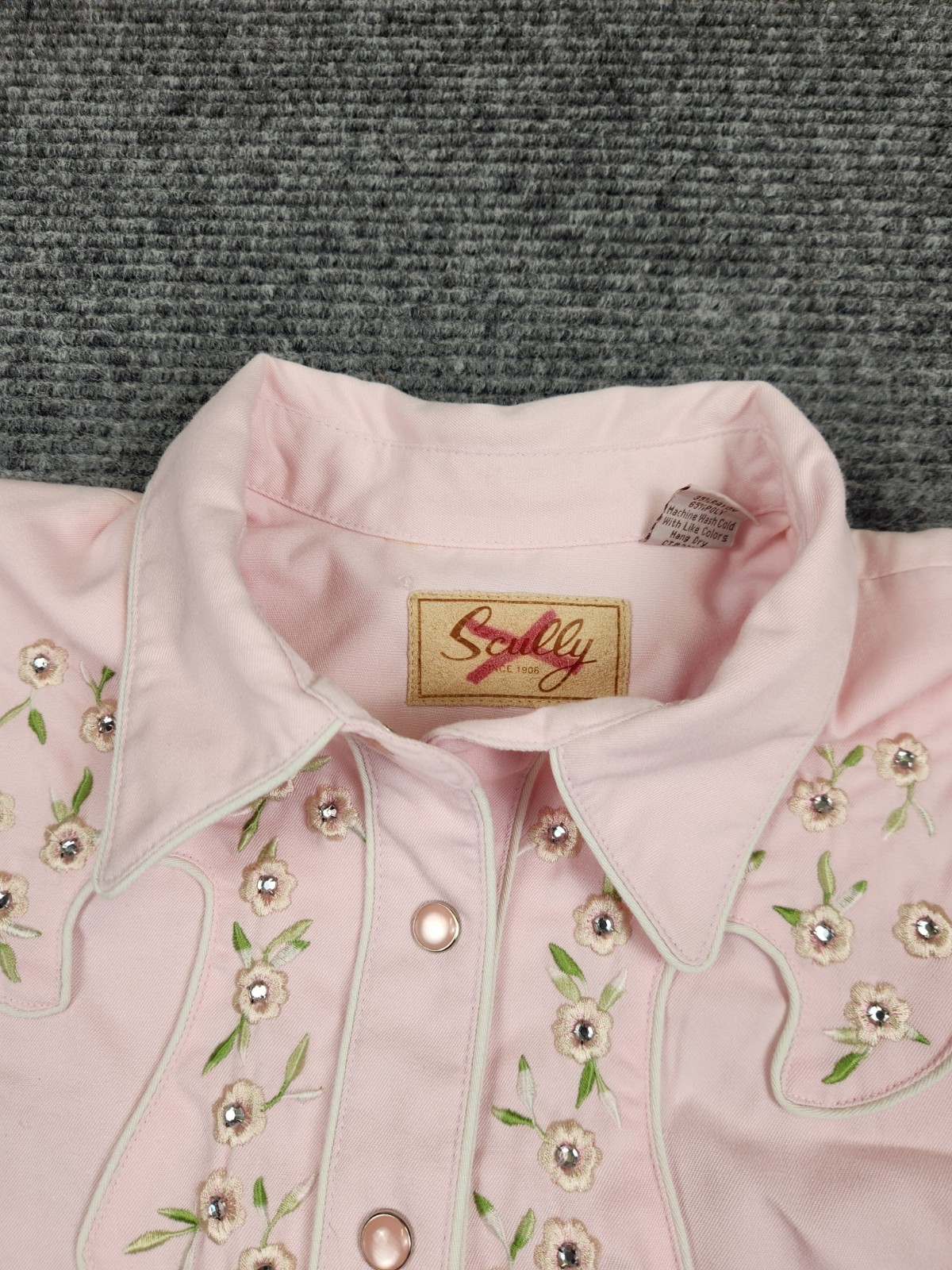 Scully Western Pearl Snap Shirt Womans Large Light Pink Flowers PL-705 Rodeo
