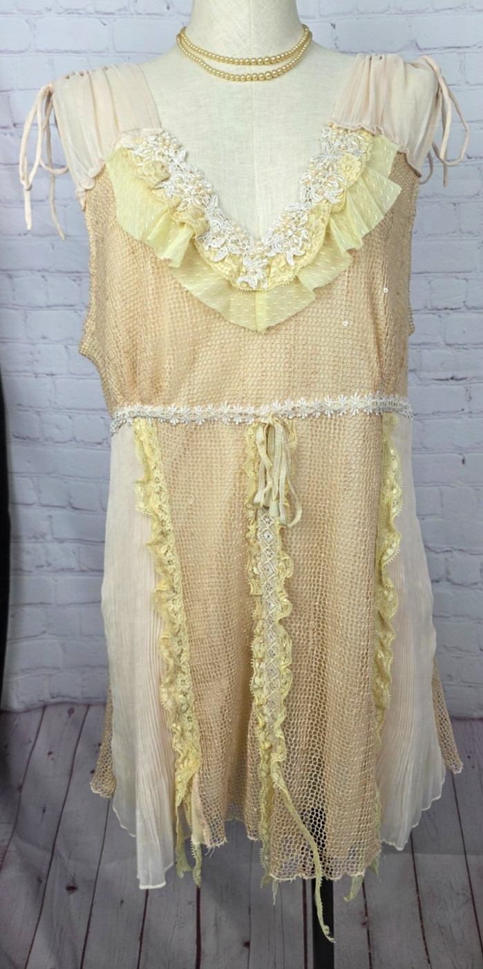 Scully Tunic Tank Top Lace Beads Chiffon Whimsycore Edwardian Fairy Coquette XL