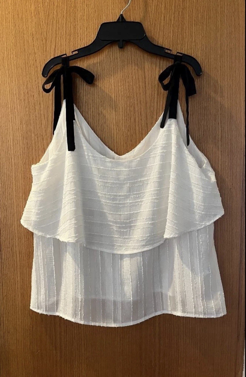ELODIE Layered Cami Top XL L? Pearl White Black Ribbon Tie Feminine Party Summer