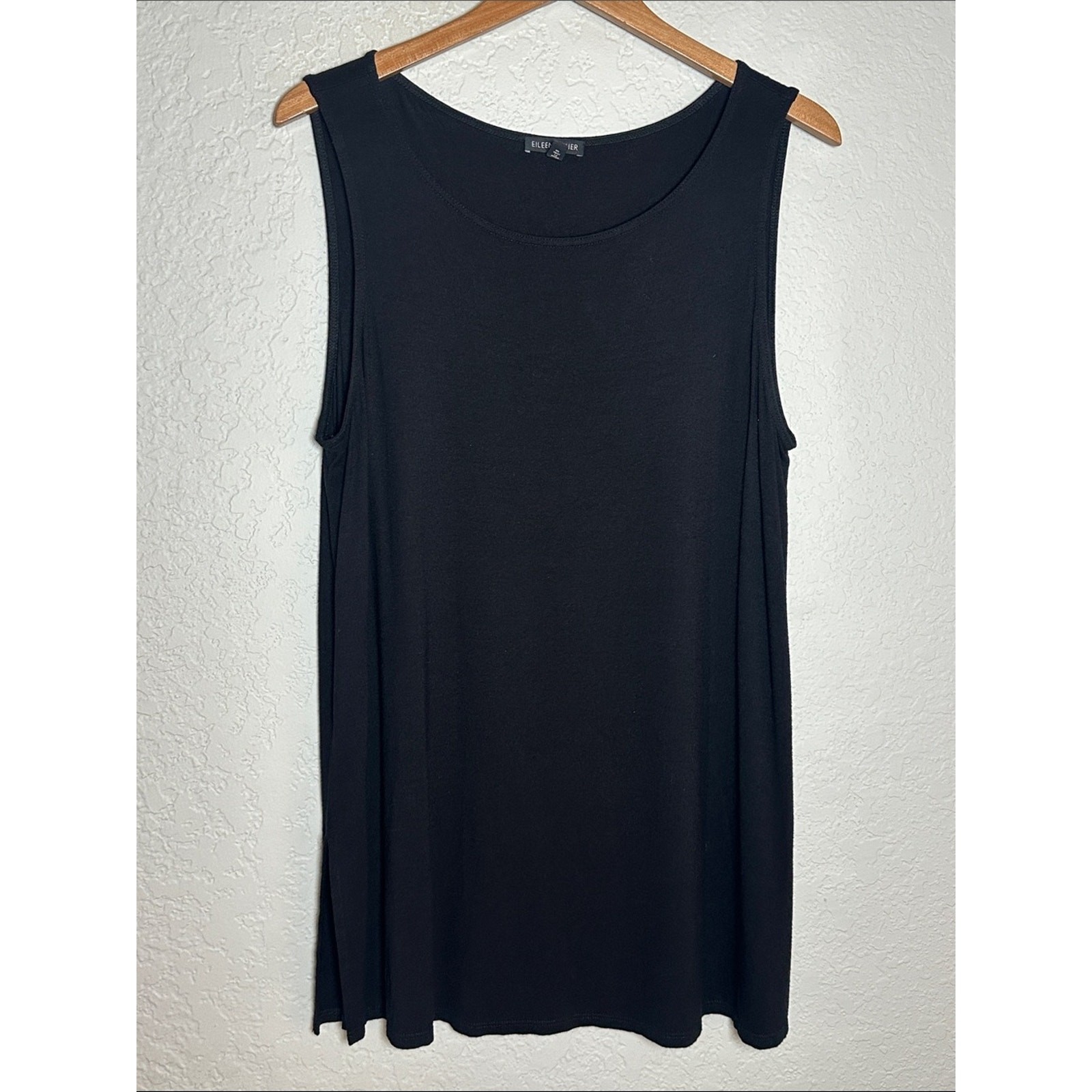 Eileen Fisher Black Sleeveless Tunic Tank Top Minimalist Basic Casual Staple