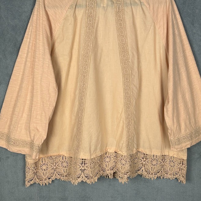 LOGO Lori Goldstein Top Womens Extra Large Pink Button Crochet Lace Resort Boho