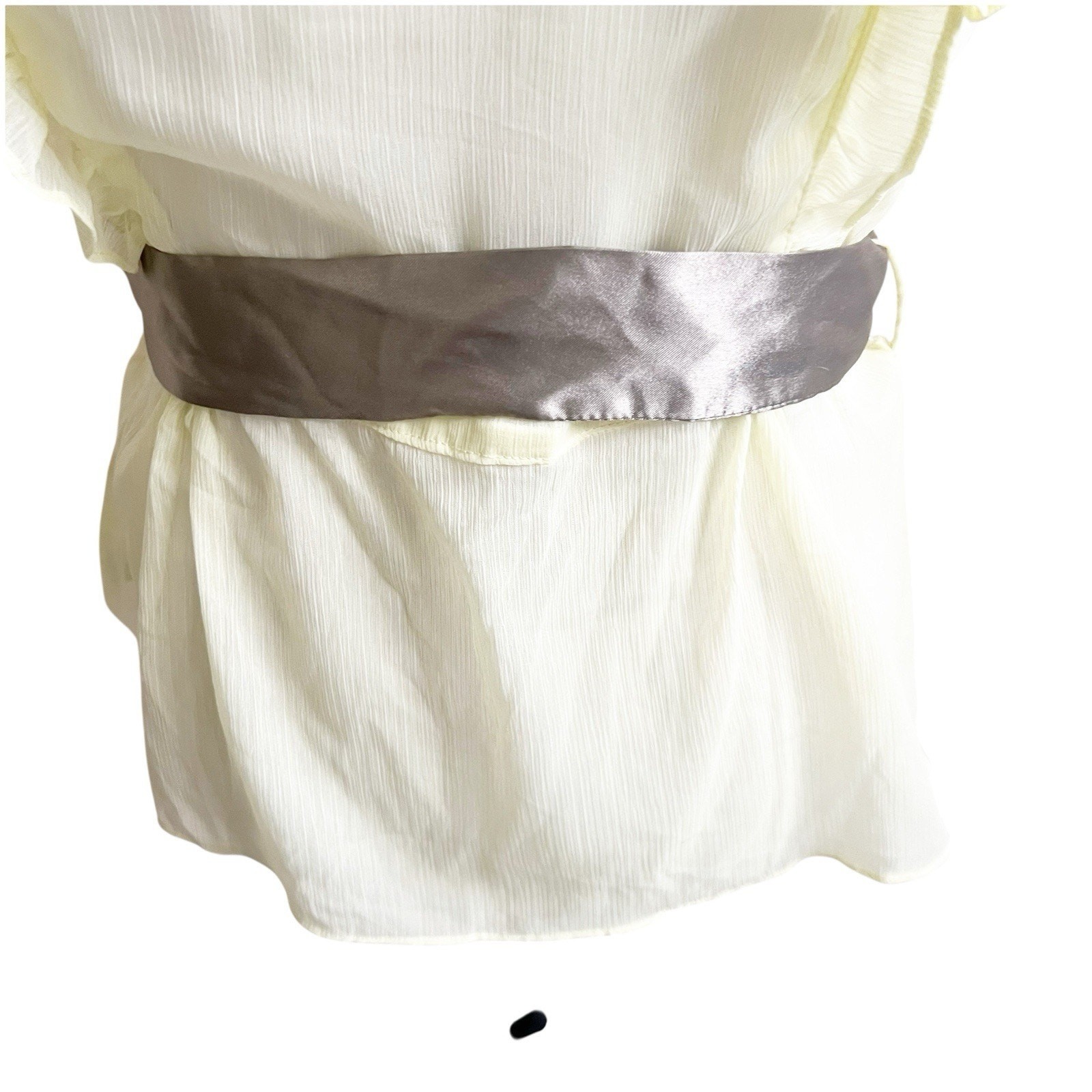 Dimri Y2K Yellow Ruffled Button Front Blouse Satin Tie Sash Size Medium Sheer
