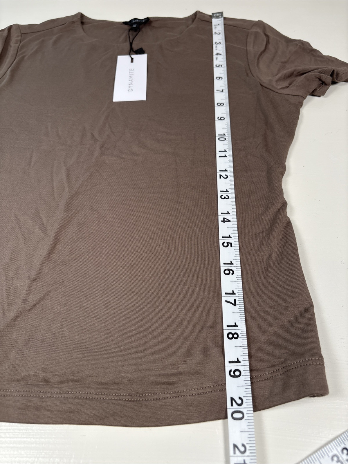 Dynamite Solid Short Sleeve T-Shirt Soft Brown Round Neck Size P/S
