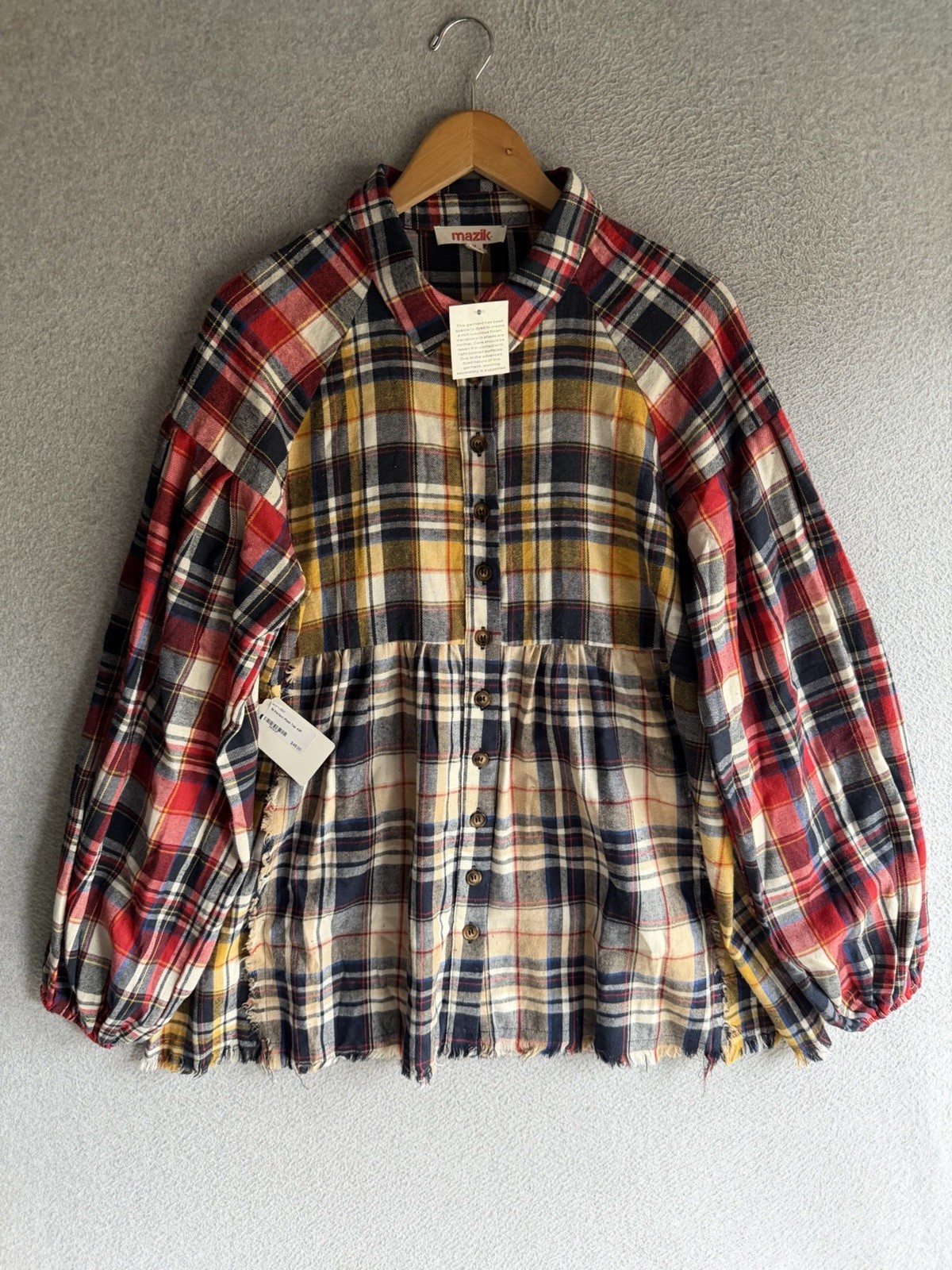 Mazik Flannel Top Womens Medium Plaid Button Babydoll Outdoor Western NWT