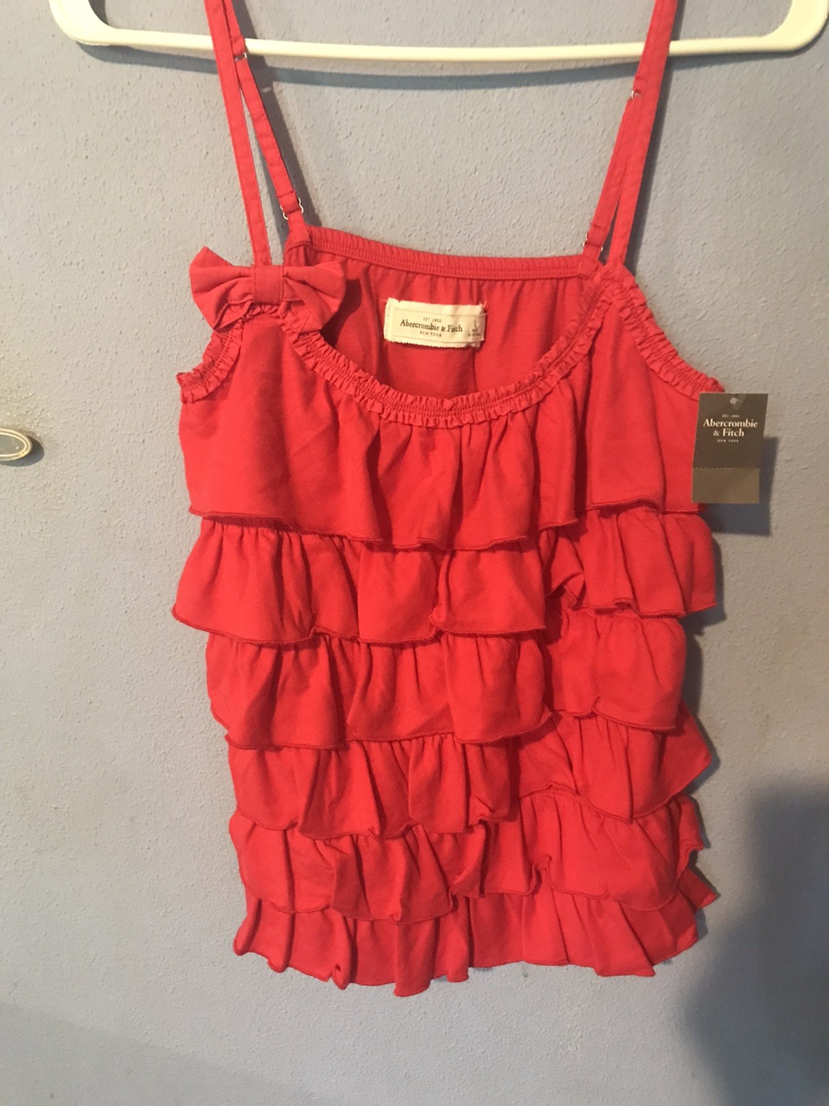 NWT Abercrombie & Fitch Red Ruffled Babydoll Tank Top Same Day Free Shipping