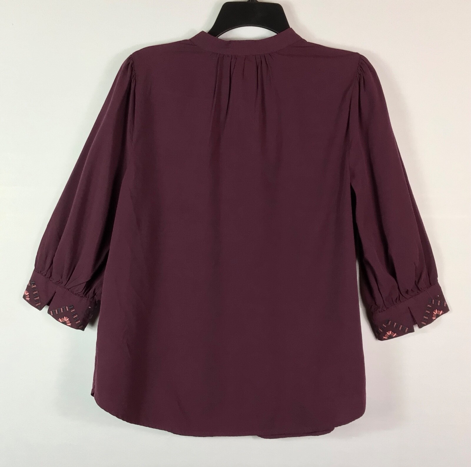 Knox Rose Blouse Womens Small Wine Floral Embroidery 3/4 Sleeves Buttons Peasant