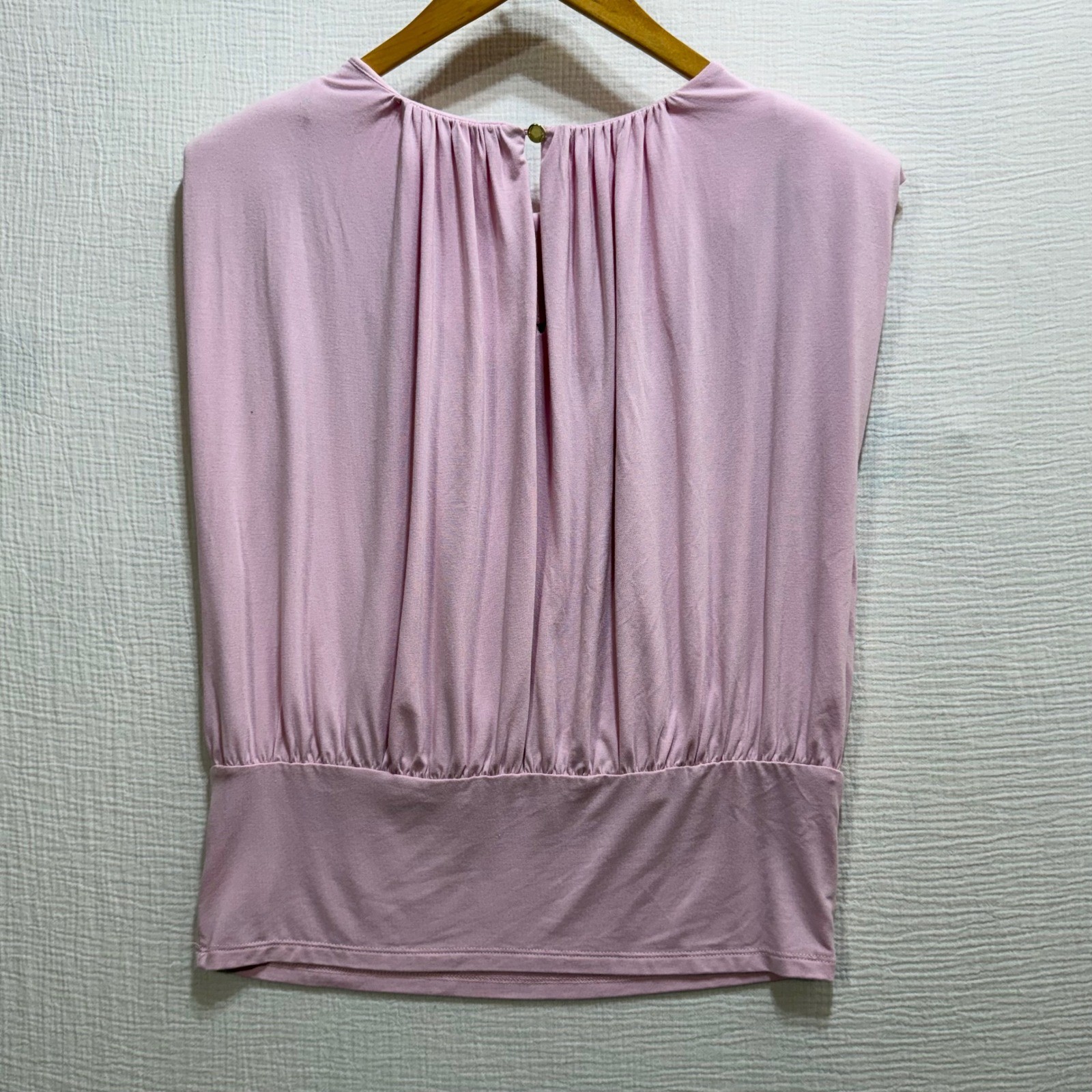 Nine West Gathered Blouse Womens Small Pink Sleeveless Barbiecore Office Chic