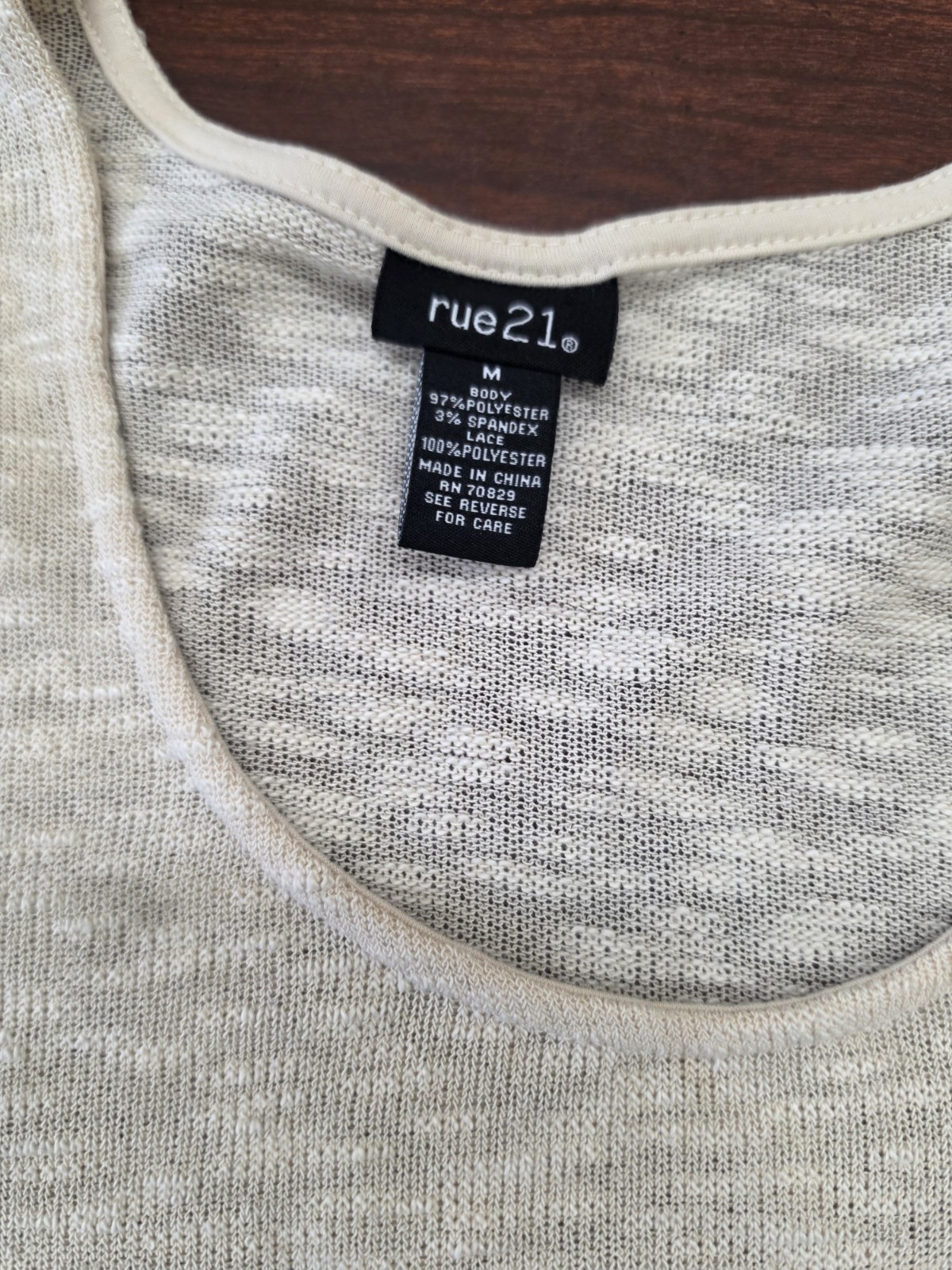 Rue21 Women Medium Cream Knit Top Shirt Lace Trim Layered Boho Fairy Grunge