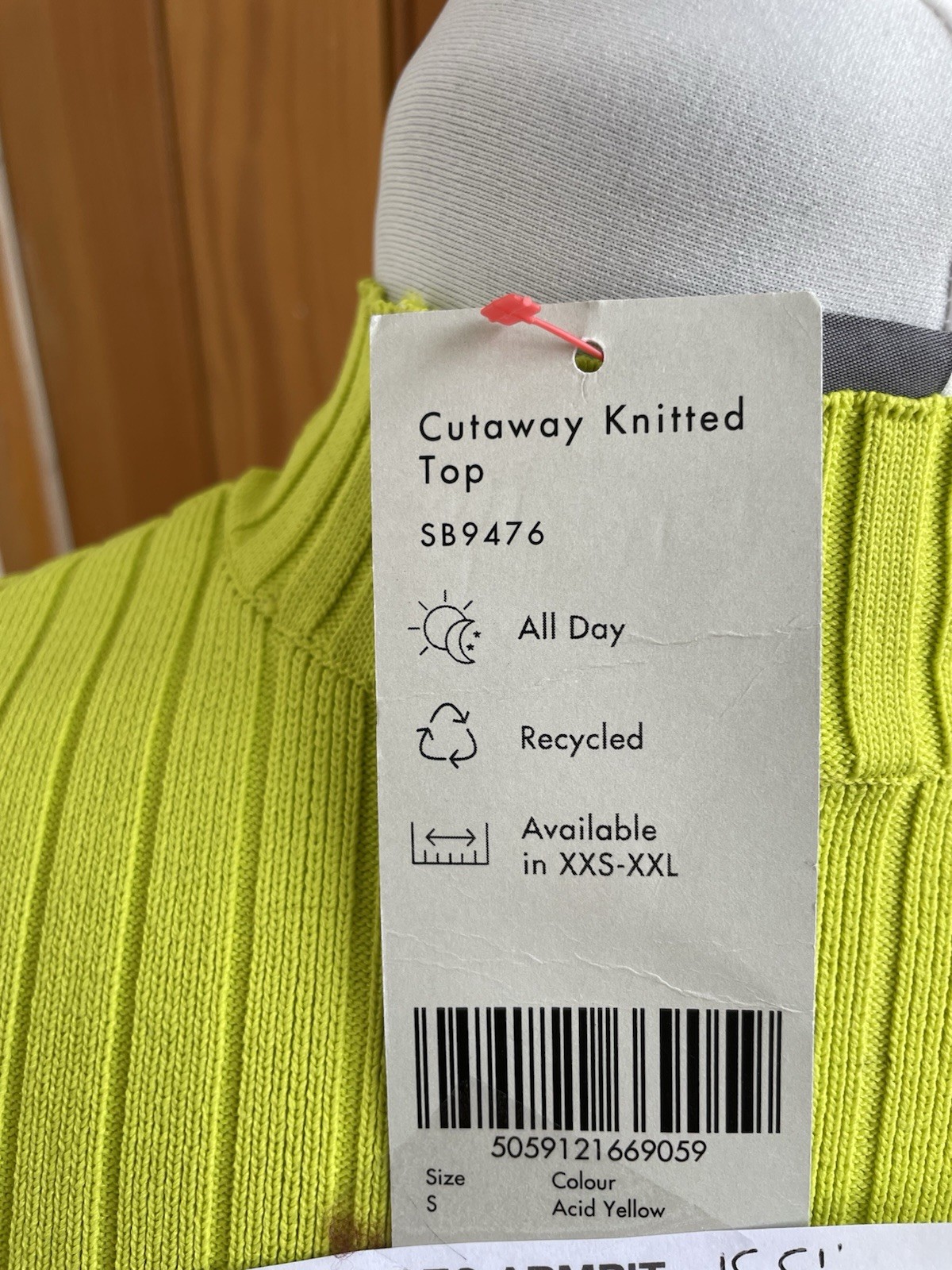 Sweatybetty Acid Yellow Cut Out rib Knit Top small bnwt