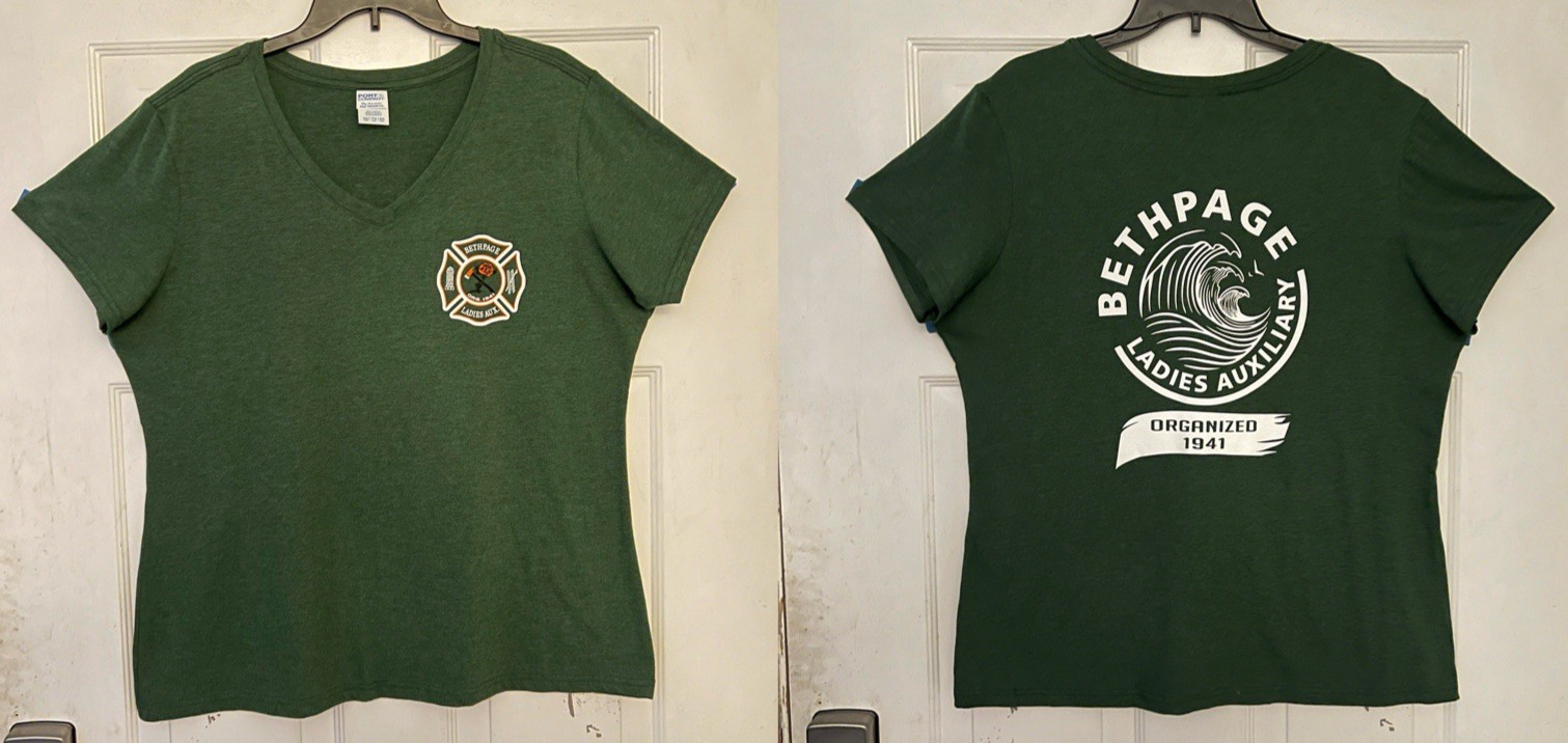 Bethpage Fire Department Ladies Aux. Double-Sided Green T-Shirt Women’s Size 2XL