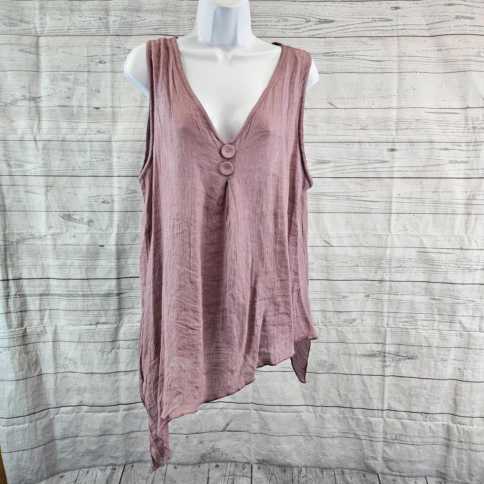 Pretty Angel Womens Tank Top Sz Medium Purple V-Neck Asymmetrical Hem Silk Blend