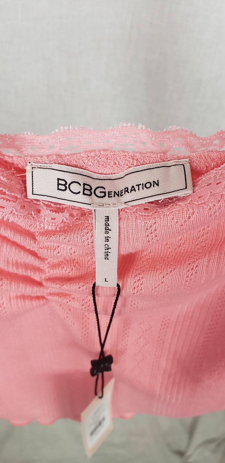 BCBG Generation Tank Top L Coral Pink Lace Trim Adjustable Strap Camisole NWT