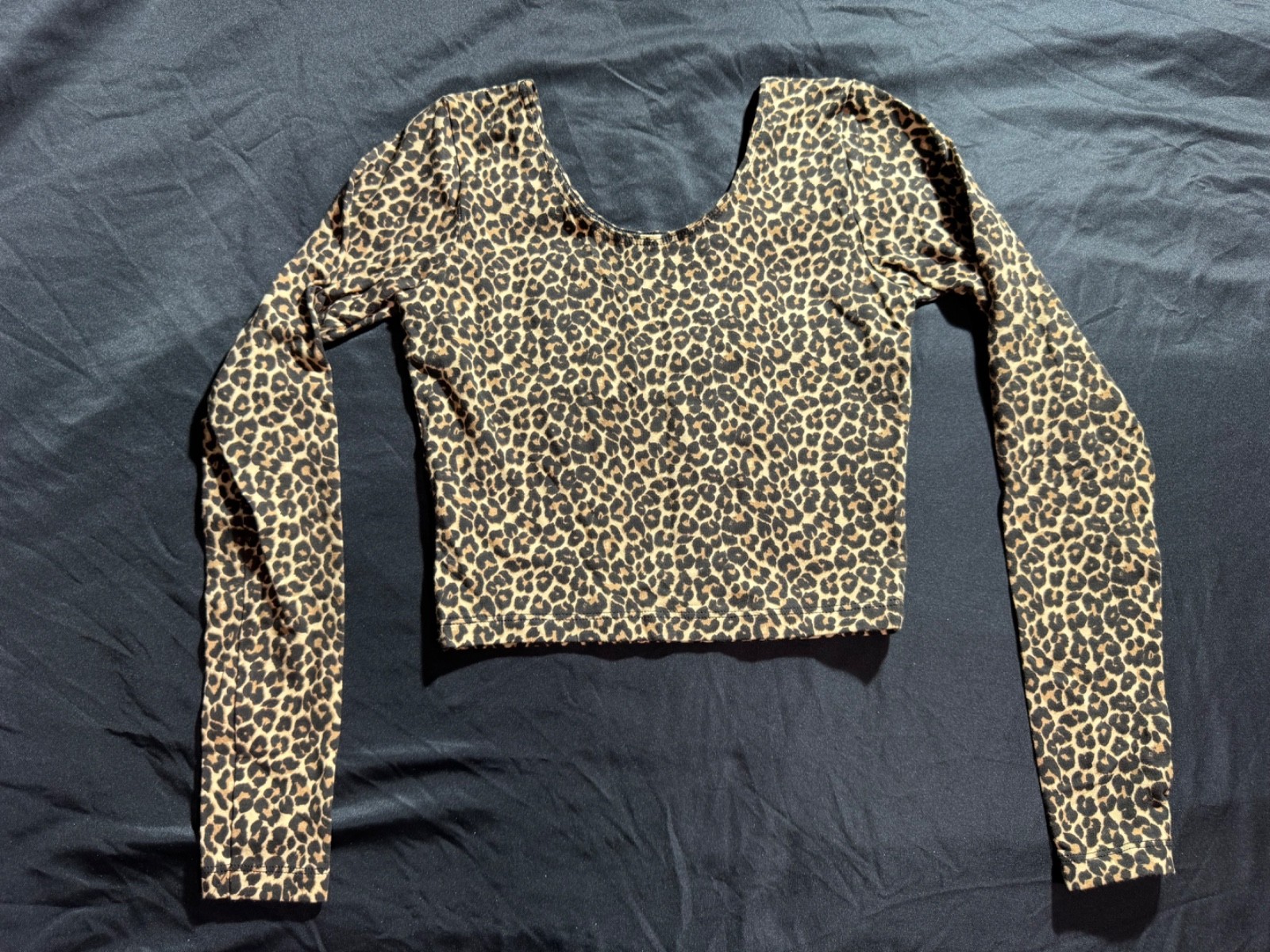 American Apparel Long Sleeve Crop U Neck Leopard Medium Made In USA