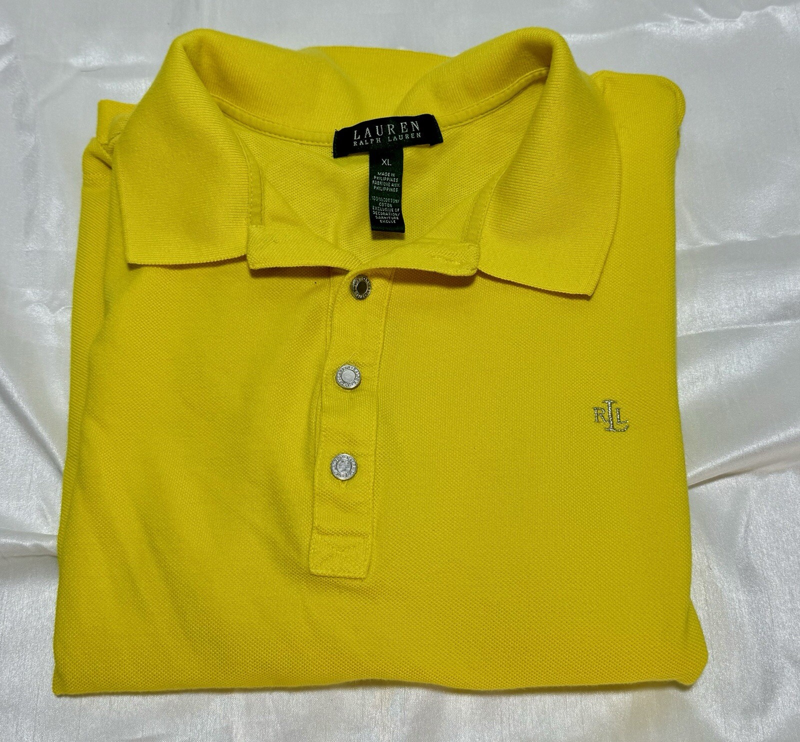 Lauren Ralph Lauren Shirt Womens XL Yellow RLL Logo Cotton Vintage Metal Buttons