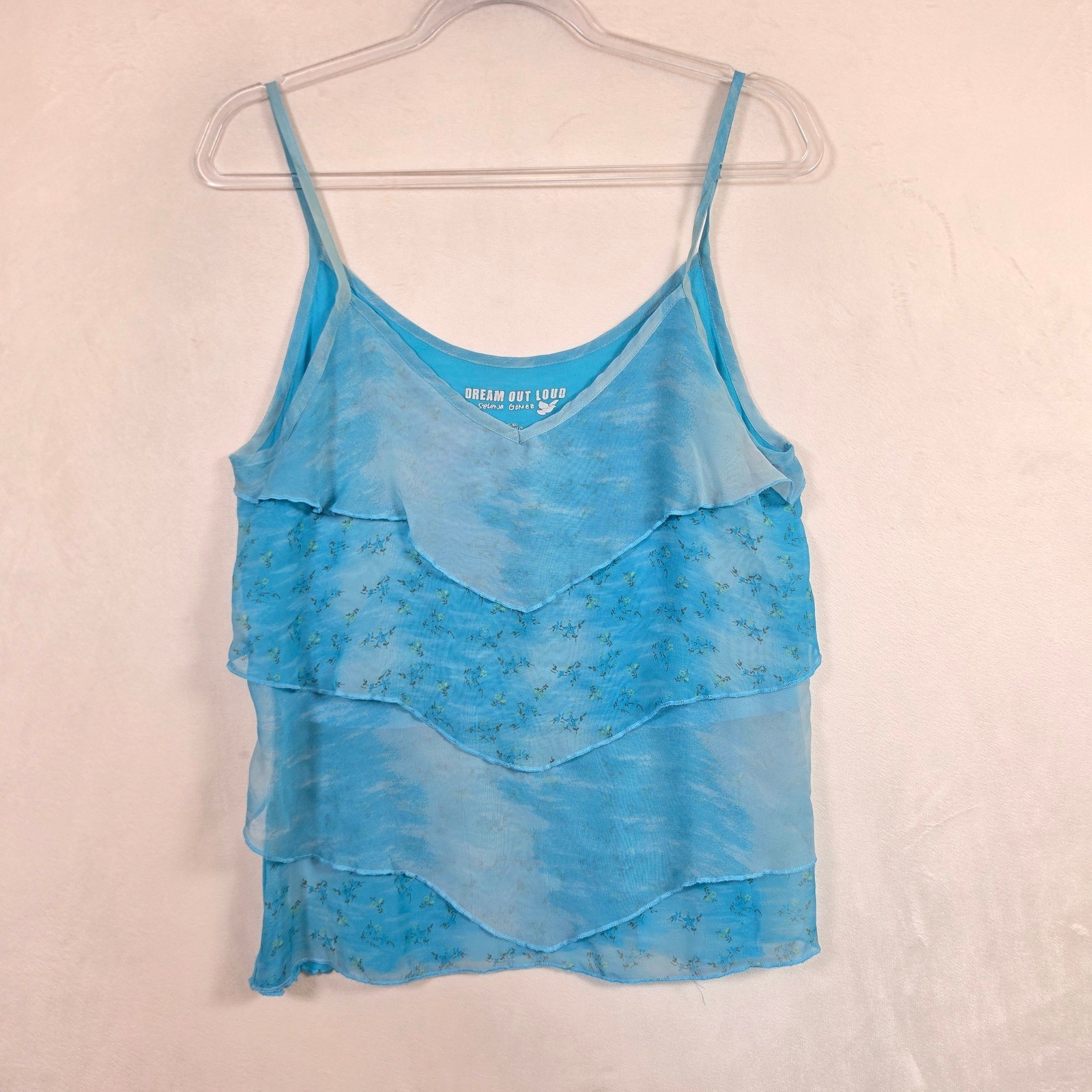 Dream Out Loud Selena Gomez Tank Top Women’s XL Blue Sheer Floral Y2K Boho