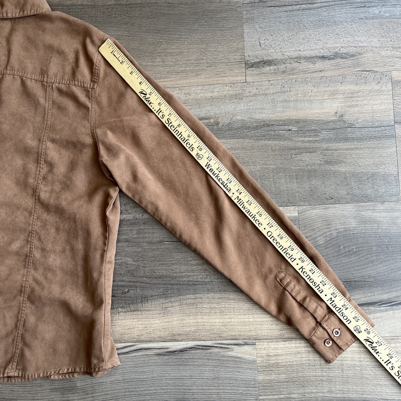 St John’s Bay Faux Suede Button Down Shirt Long Sleeve Caramel Brown XL Tall