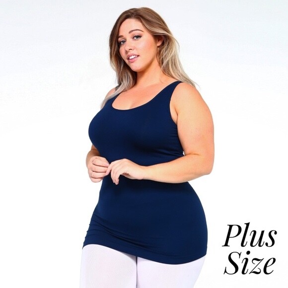 Yelete Plus Round Neck Seamless Tank Top (Navy)