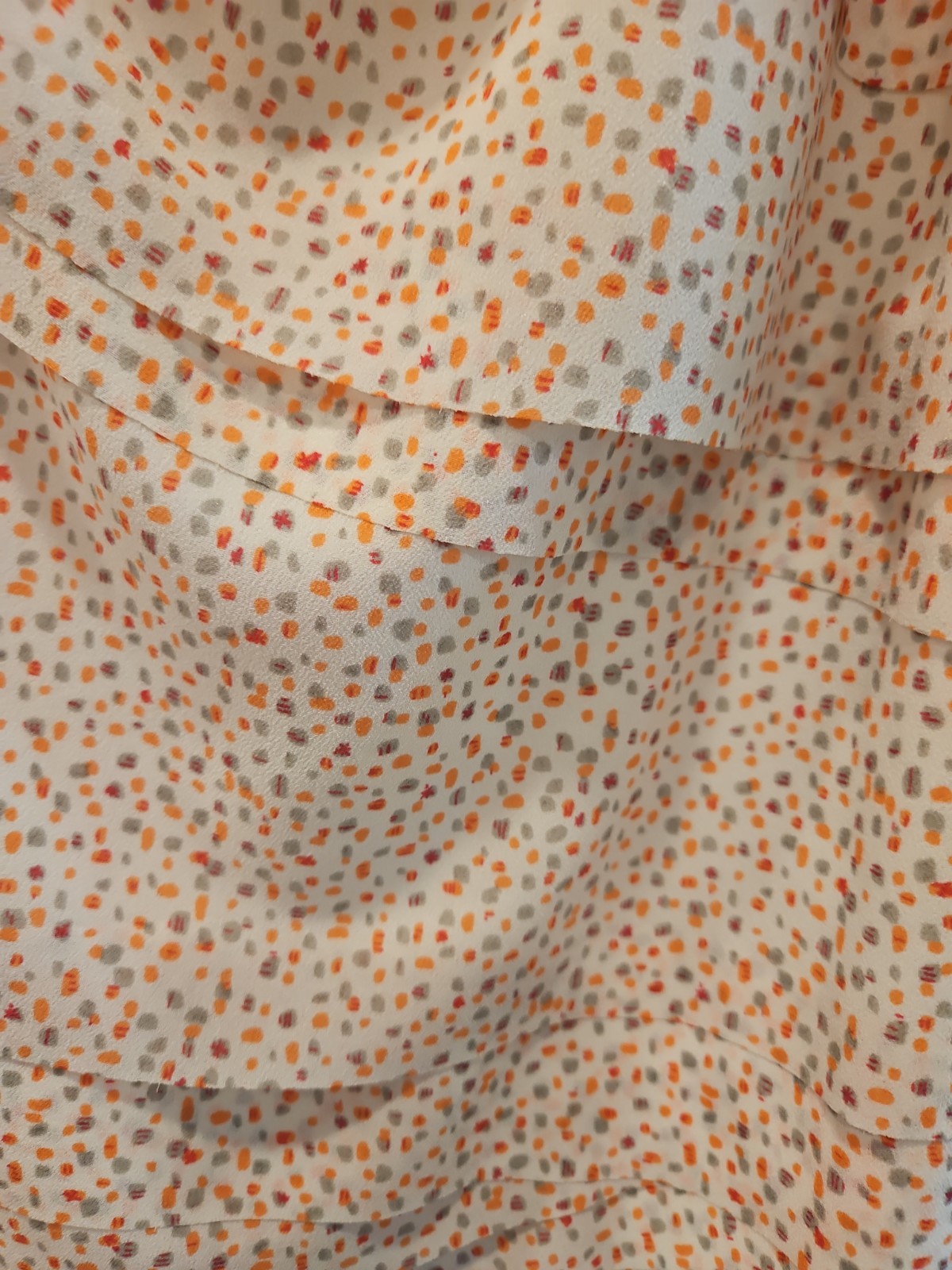 Ann Taylor- Womens Medium- Silky Orange Polka Dot- Ruffled Sleeveless Cowl Top