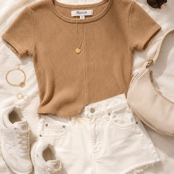 Madewell Waffle Knit Short Sleeve Crop Tee