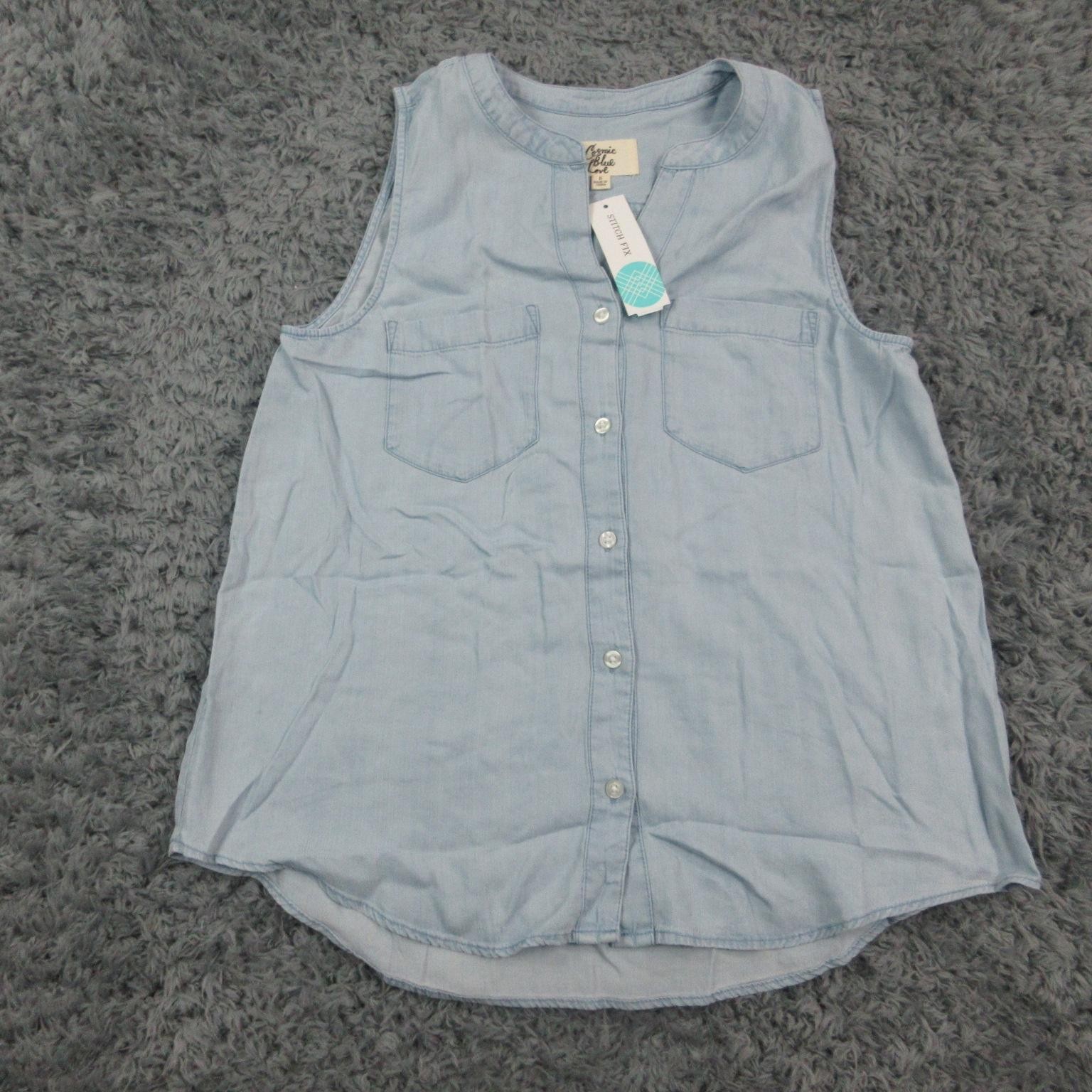 Cosmic Blue Love Shirt Womens Small Blue Esme Button Down Sleeveless Lyocell NWT