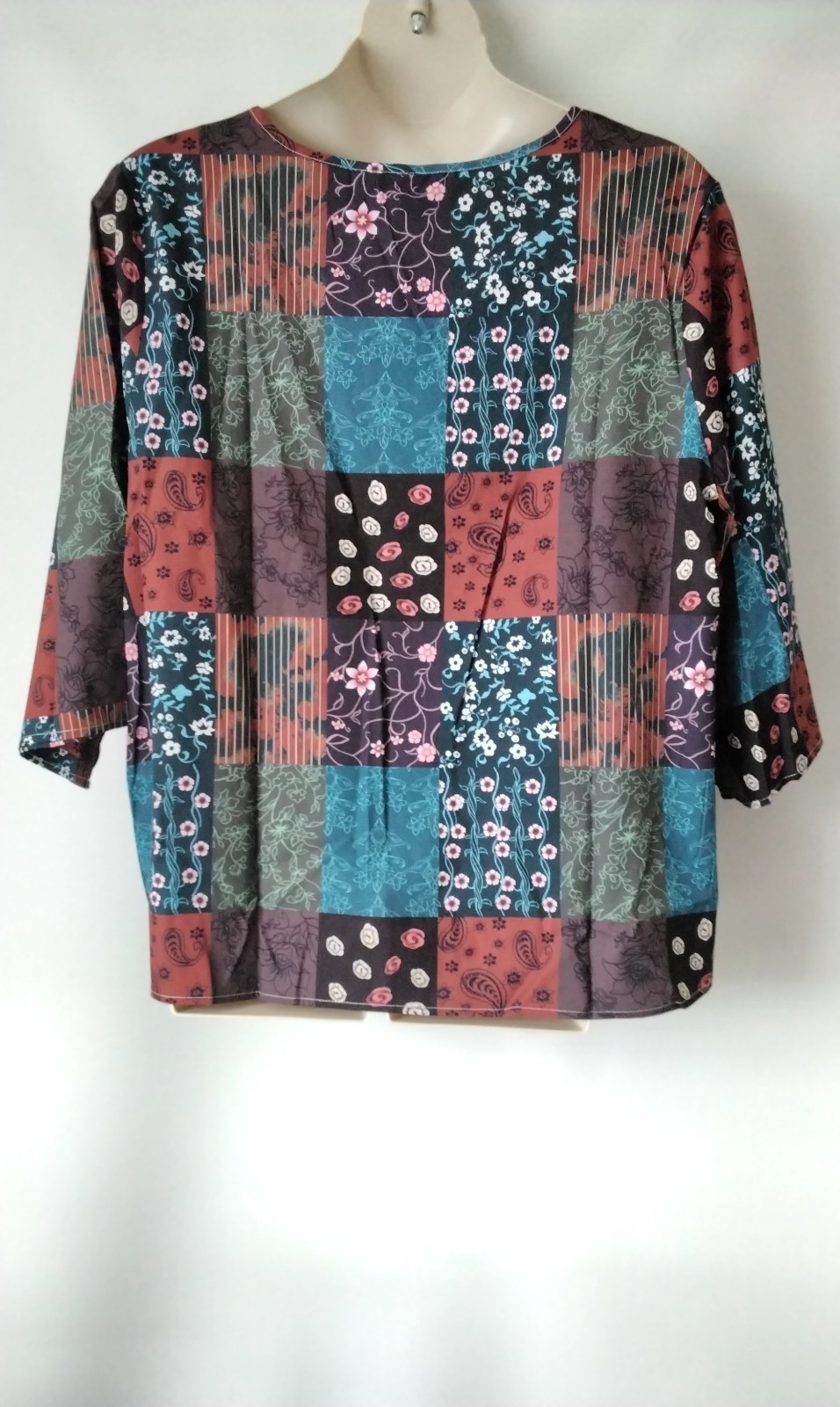 PLUS SIZE 26 MULTICOLOUR PATCHWORK FLORAL HIPIE BOHO TOP BLOUSE NO STRETCH