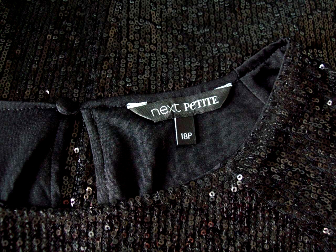 Next Black Sequin Stretch Top Size 18 Petite Party Evening Cruise Occasion