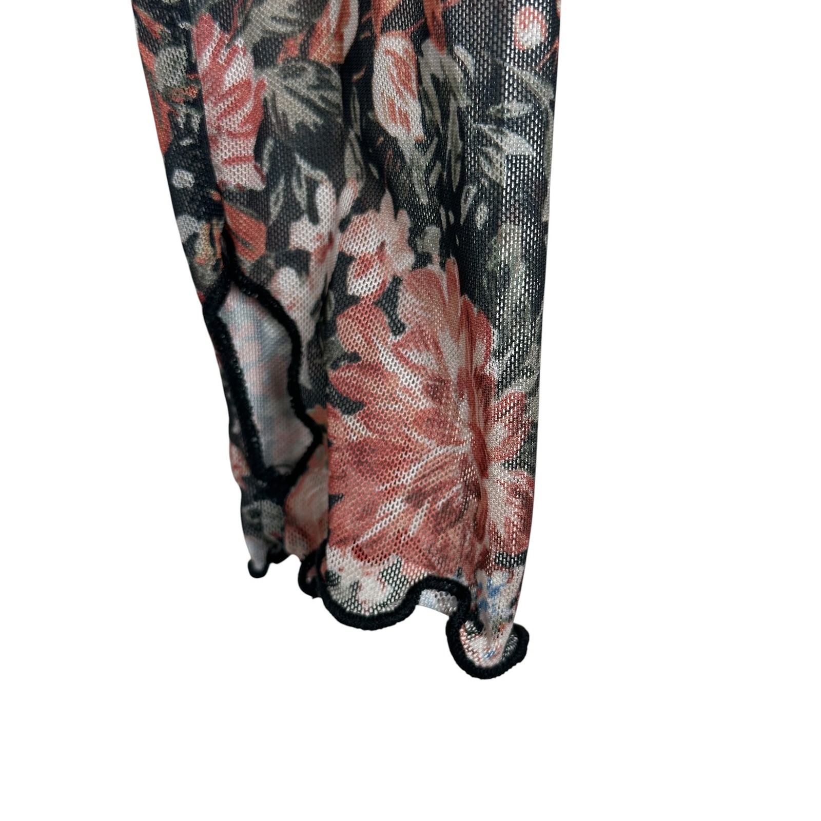 Dealmore Floral Mesh Top Small Sheer Mock Neck Boho Feminine Girly Romance