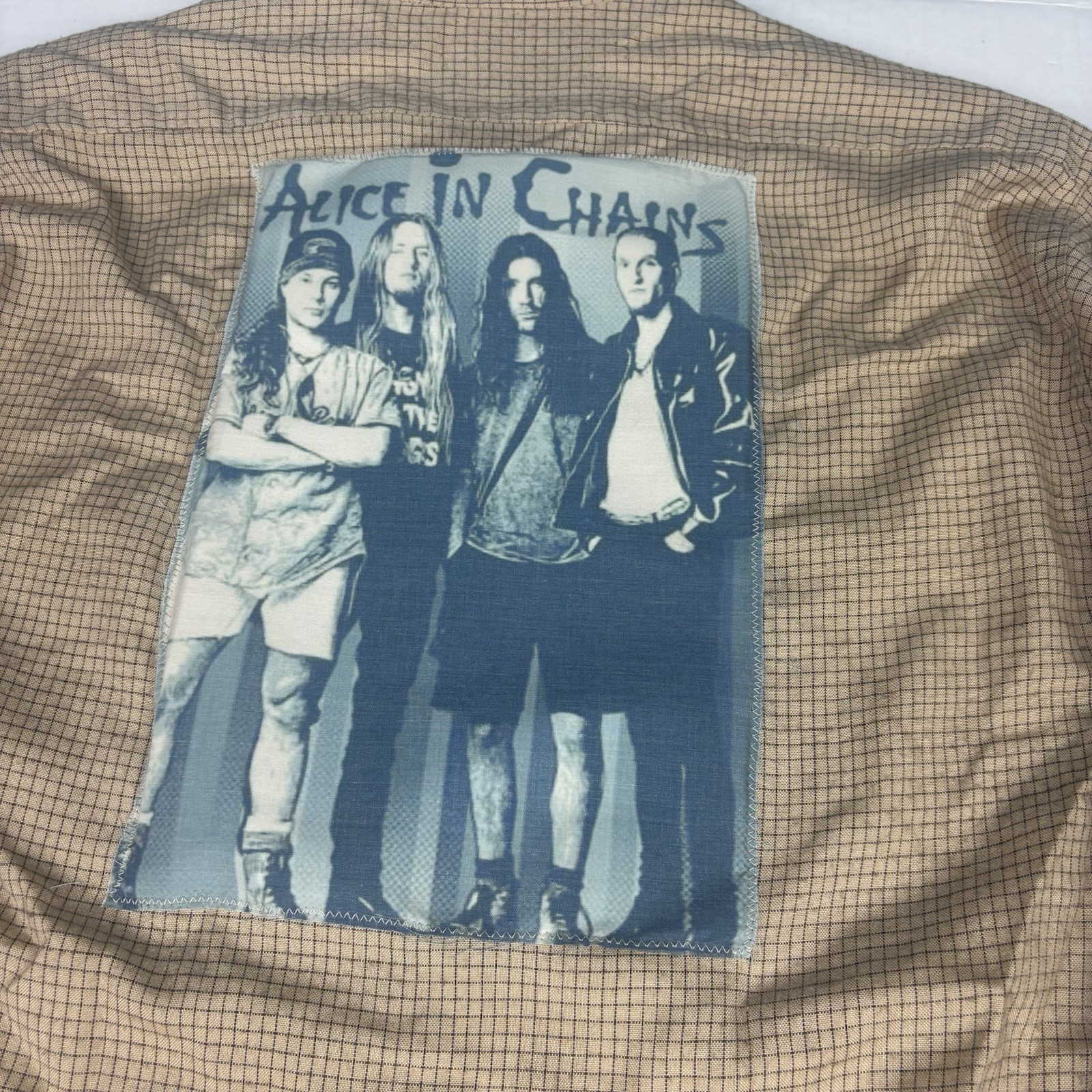 Upcycled Alice In Chains XL Shirt Plaid Long Sleeve Grunge Rock Roll Button Up