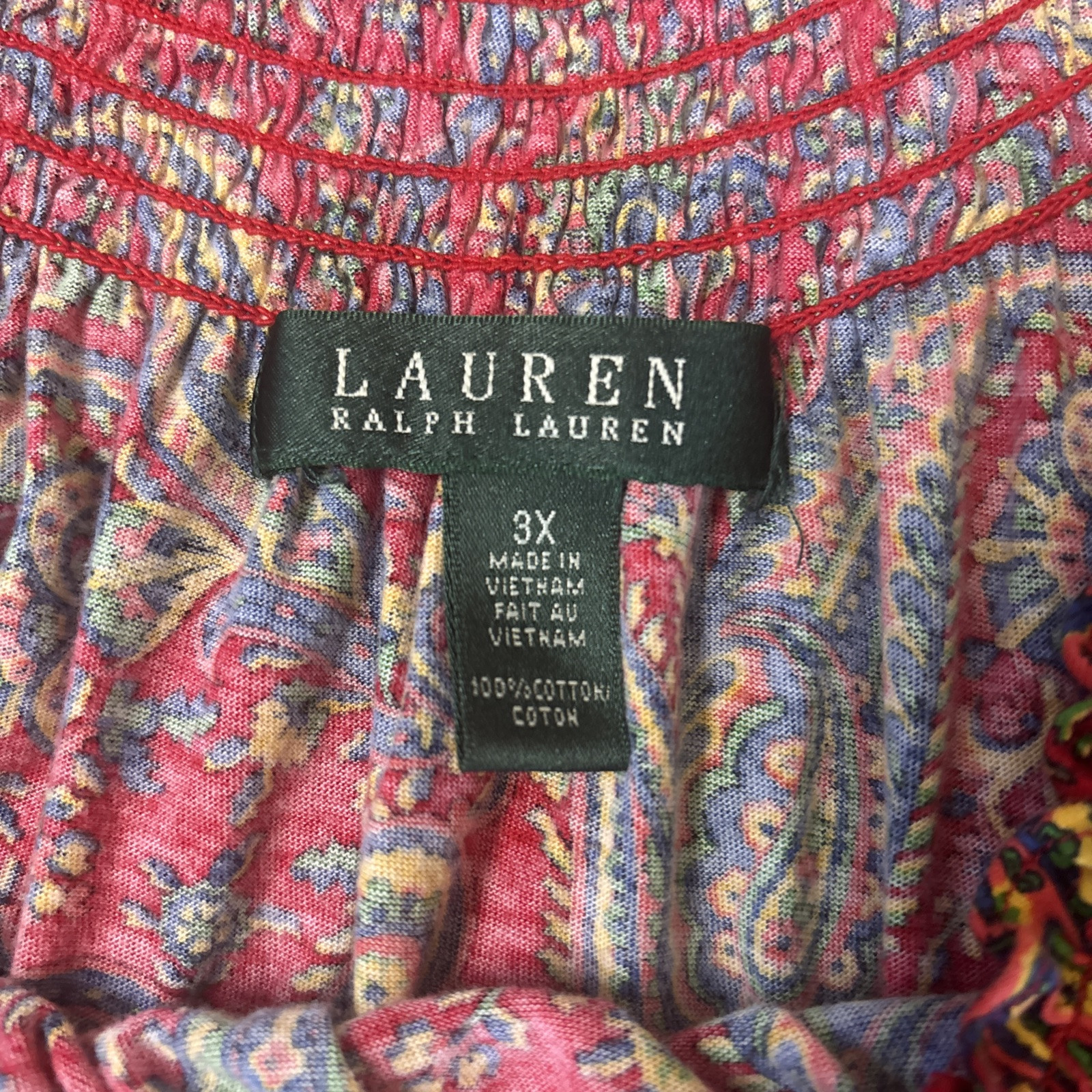 Lauren Ralph Lauren Red Paisley Blue green Yellow Blouse Casual Top Size 3XL