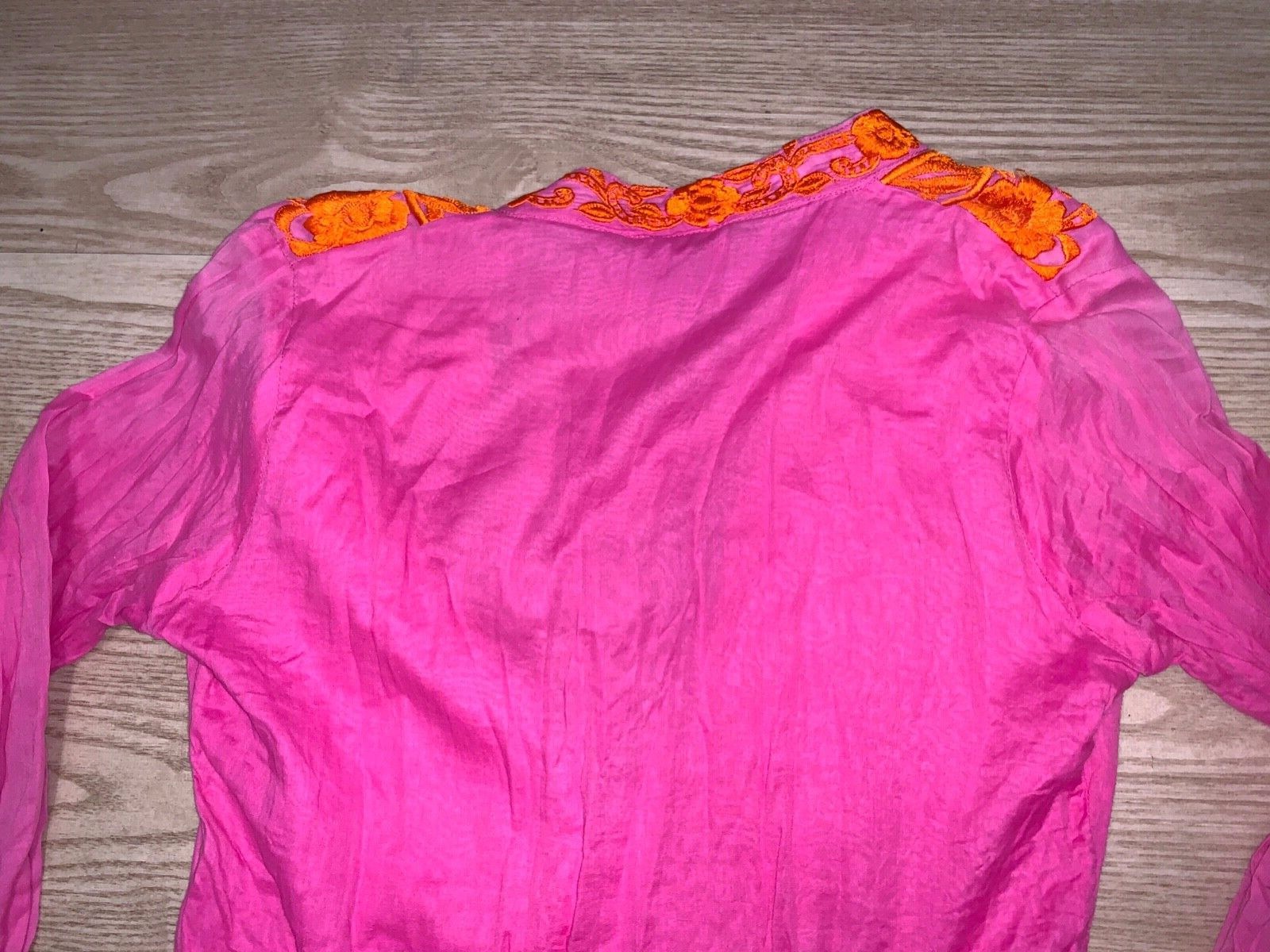 Taj by Sabrina Crippa Pink & Orange Emb Long Sleeve V Neck Tunic Top – S